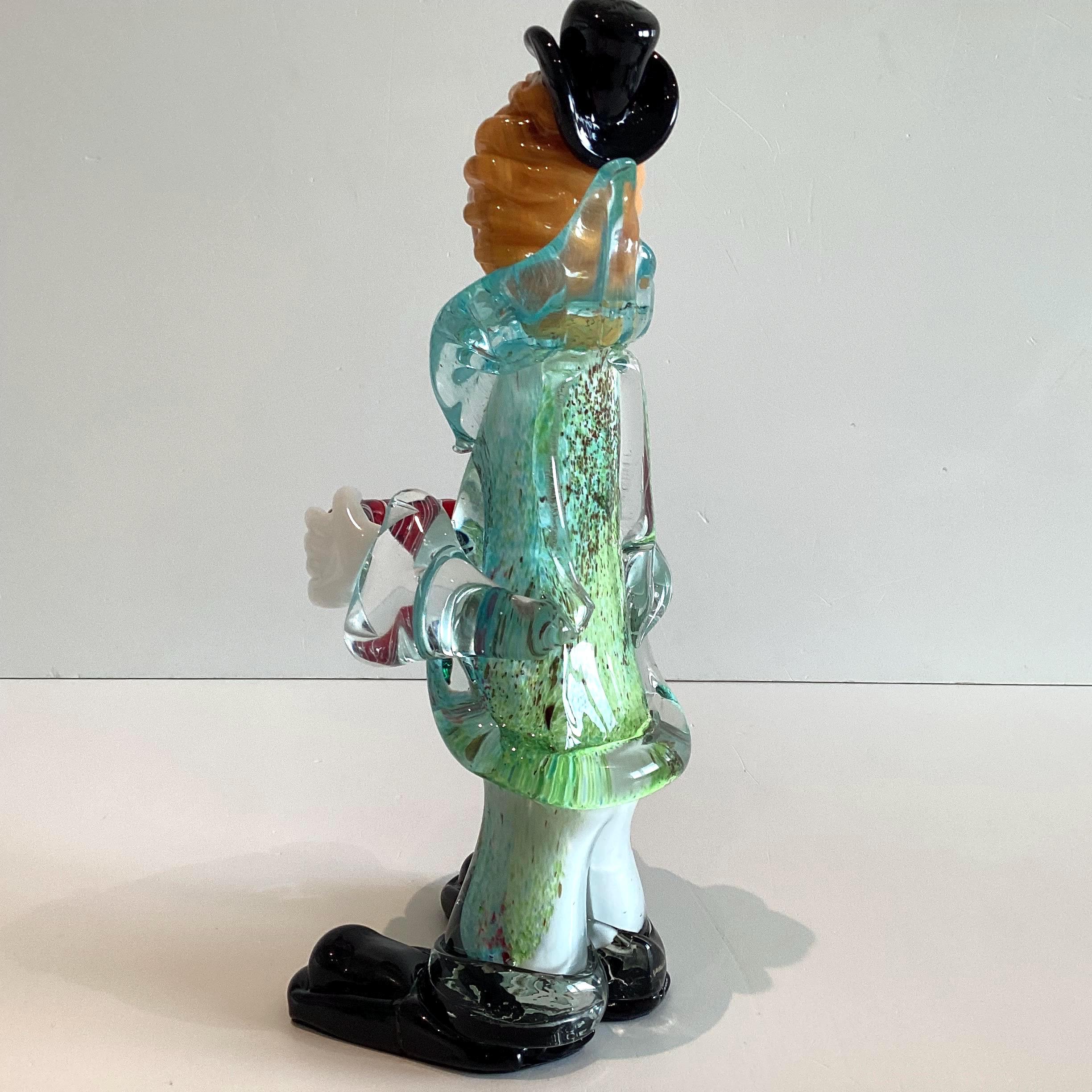 Vintage Murano Clown | 1970s Art Glass Accordion Musician, Aventurine & Lattimo — photo 6 of 11