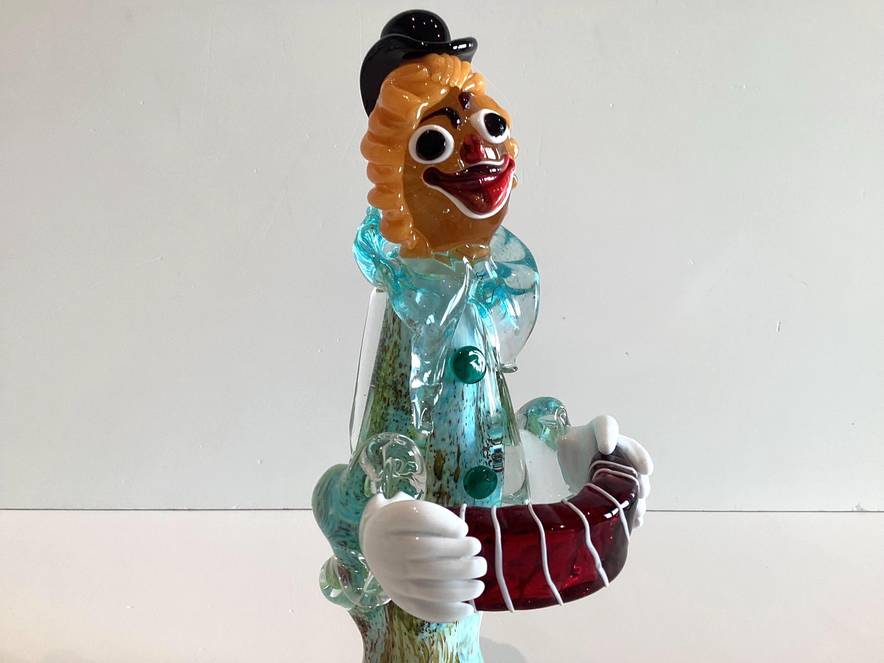 Vintage Murano Clown | 1970s Art Glass Accordion Musician, Aventurine & Lattimo — photo 7 of 11