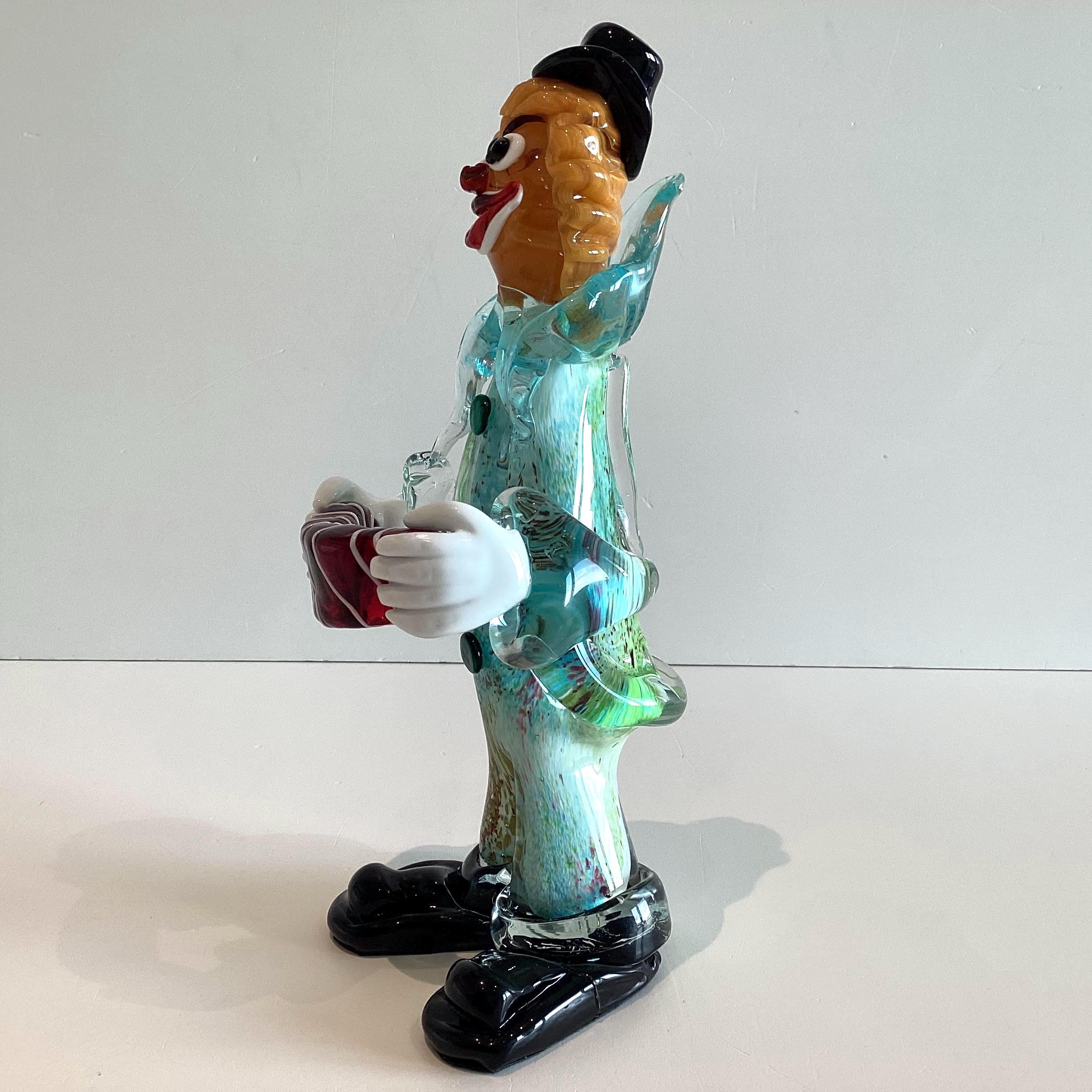Vintage Murano Clown | 1970s Art Glass Accordion Musician, Aventurine & Lattimo — photo 8 of 11