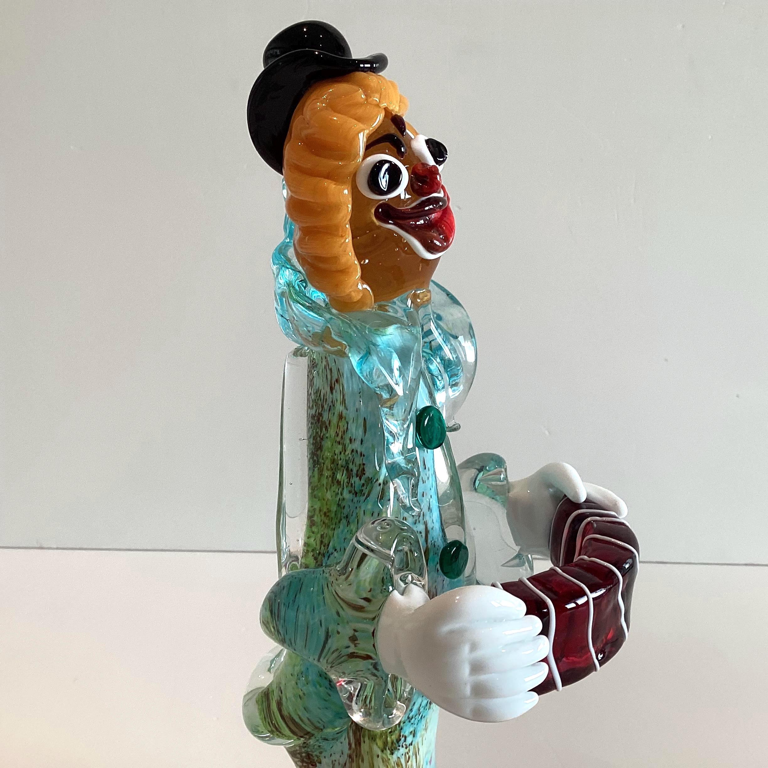 Vintage Murano Clown | 1970s Art Glass Accordion Musician, Aventurine & Lattimo — photo 9 of 11