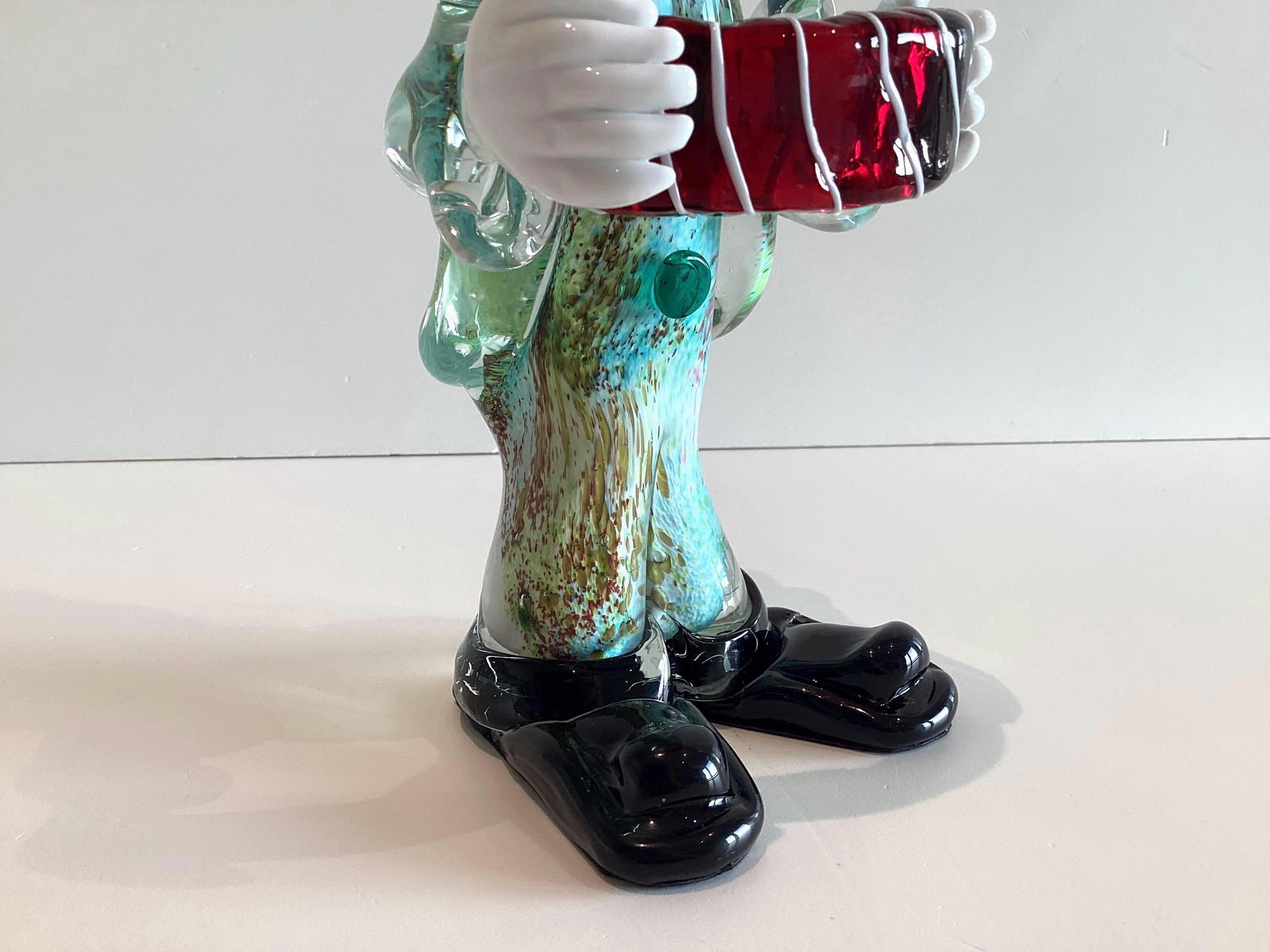Vintage Murano Clown | 1970s Art Glass Accordion Musician, Aventurine & Lattimo — photo 10 of 11