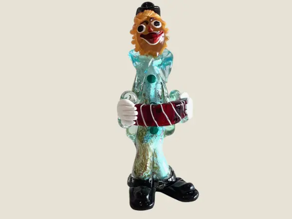 Vintage Murano Clown | 1970s Art Glass Accordion Musician, Aventurine & Lattimo
