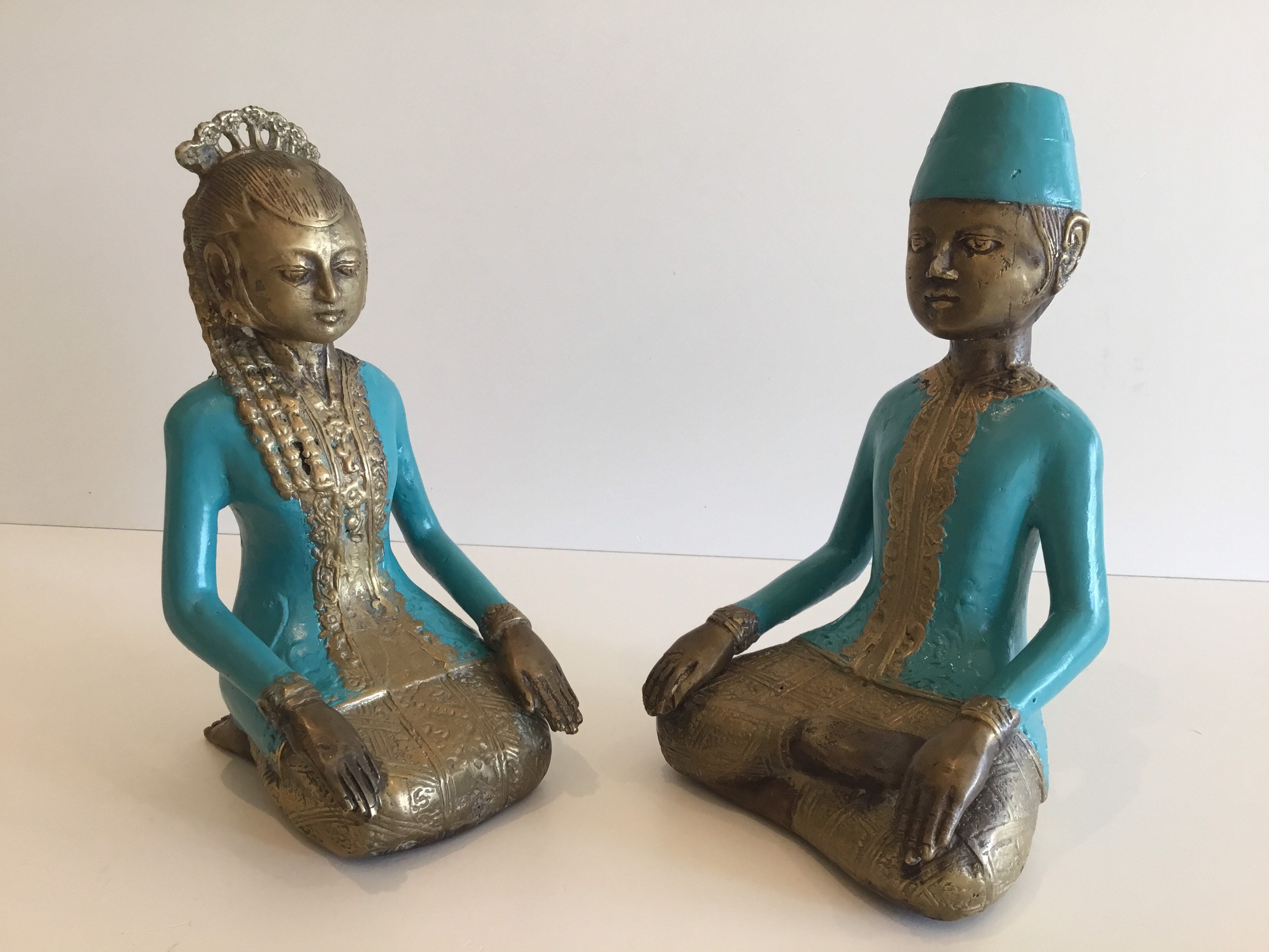 Antique Brass Figurines | 1880-1900 Colonial "Loro Blonyo" Pair, Java Indo-European Statues — photo 3 of 8