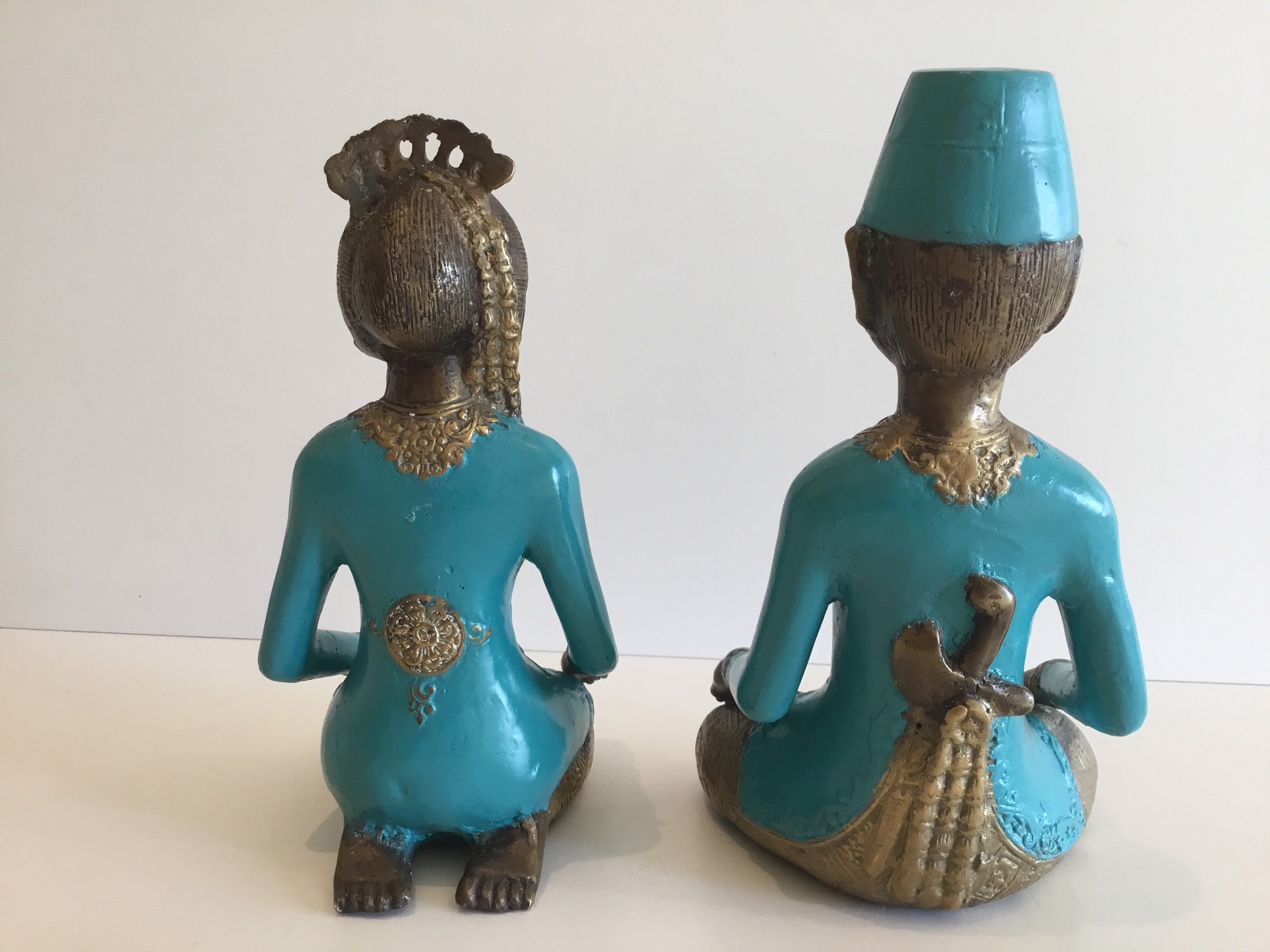 Antique Brass Figurines | 1880-1900 Colonial "Loro Blonyo" Pair, Java Indo-European Statues — photo 4 of 8