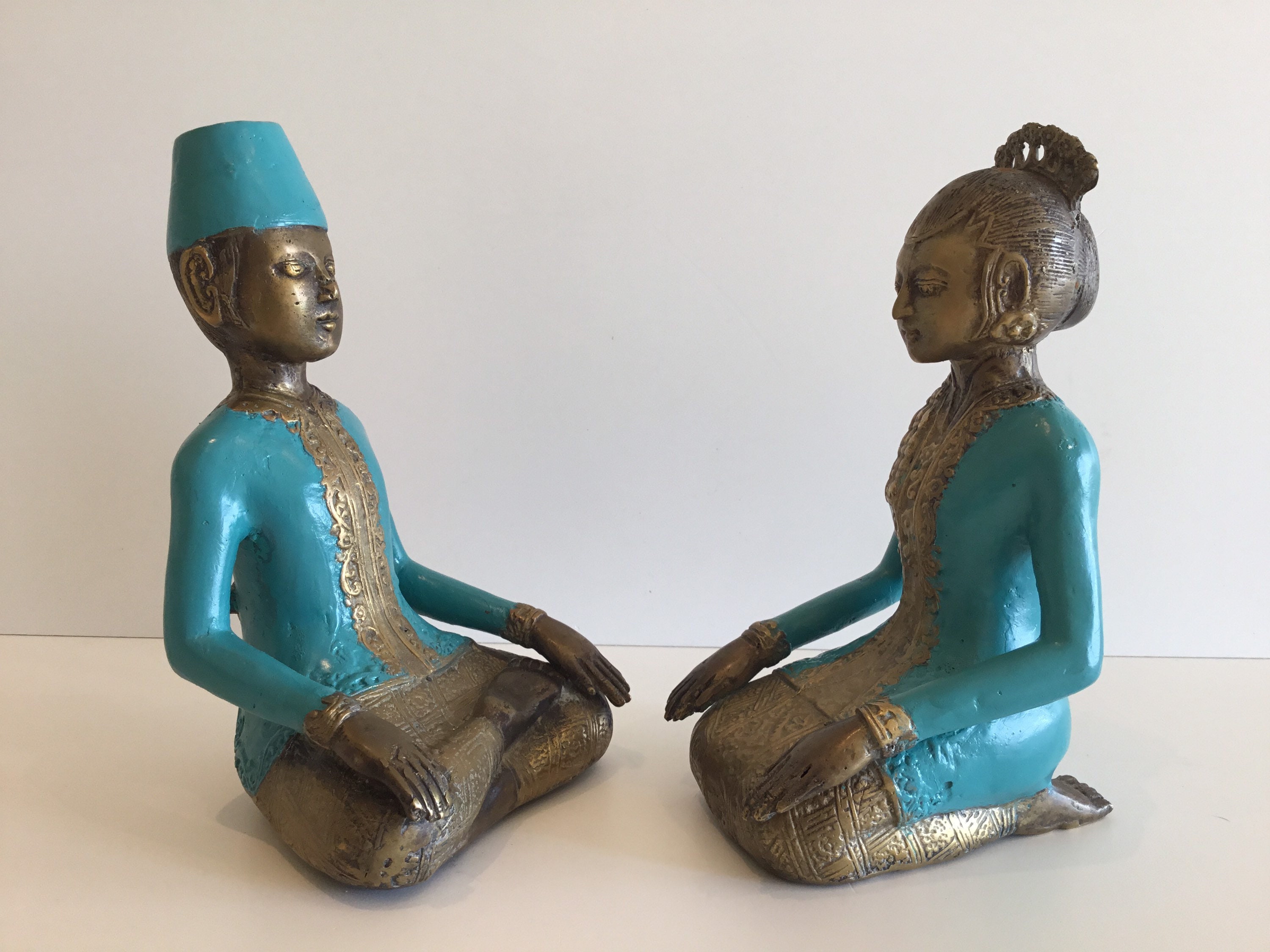 Antique Brass Figurines | 1880-1900 Colonial "Loro Blonyo" Pair, Java Indo-European Statues — photo 5 of 8