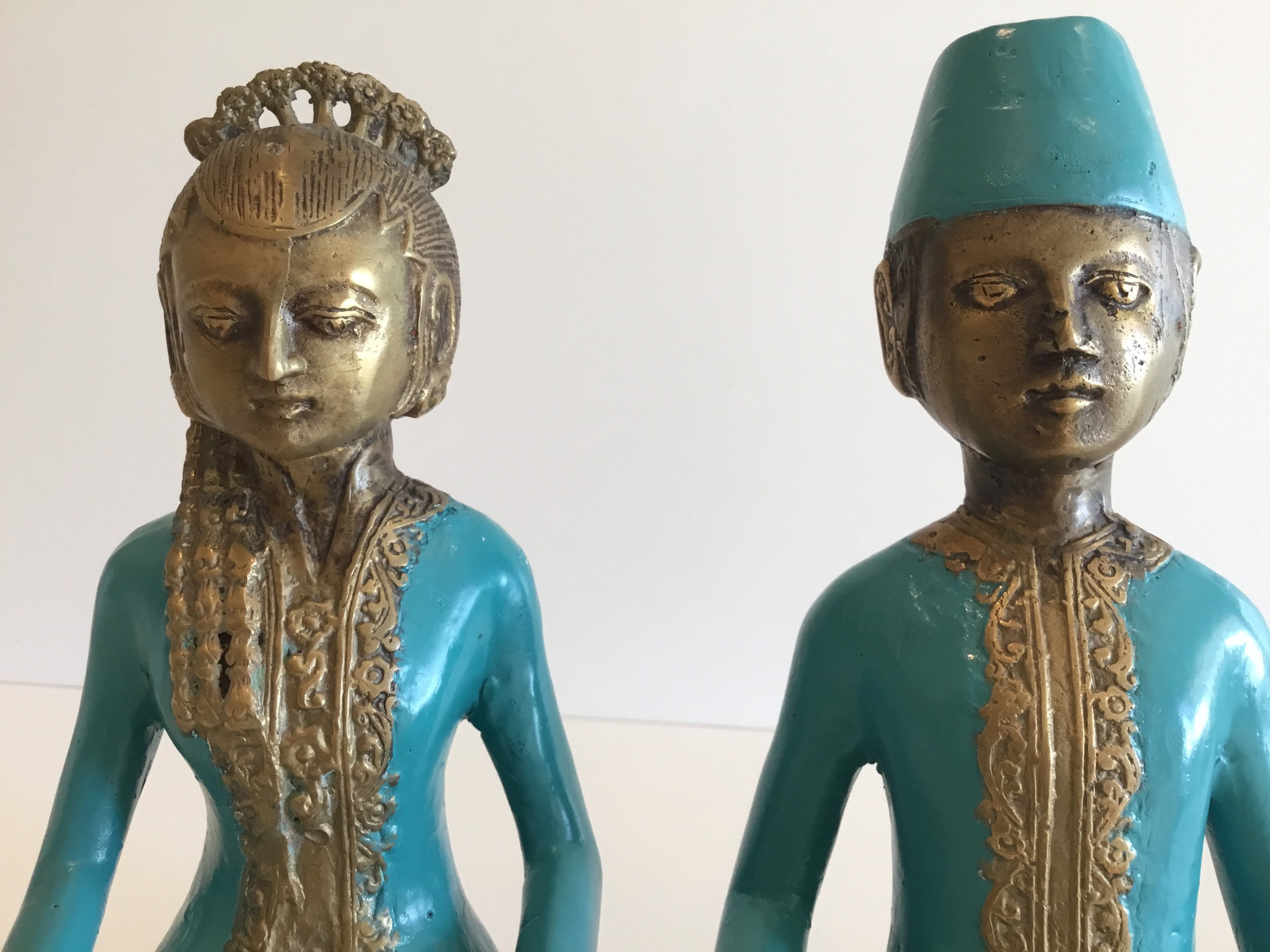 Antique Brass Figurines | 1880-1900 Colonial "Loro Blonyo" Pair, Java Indo-European Statues — photo 6 of 8