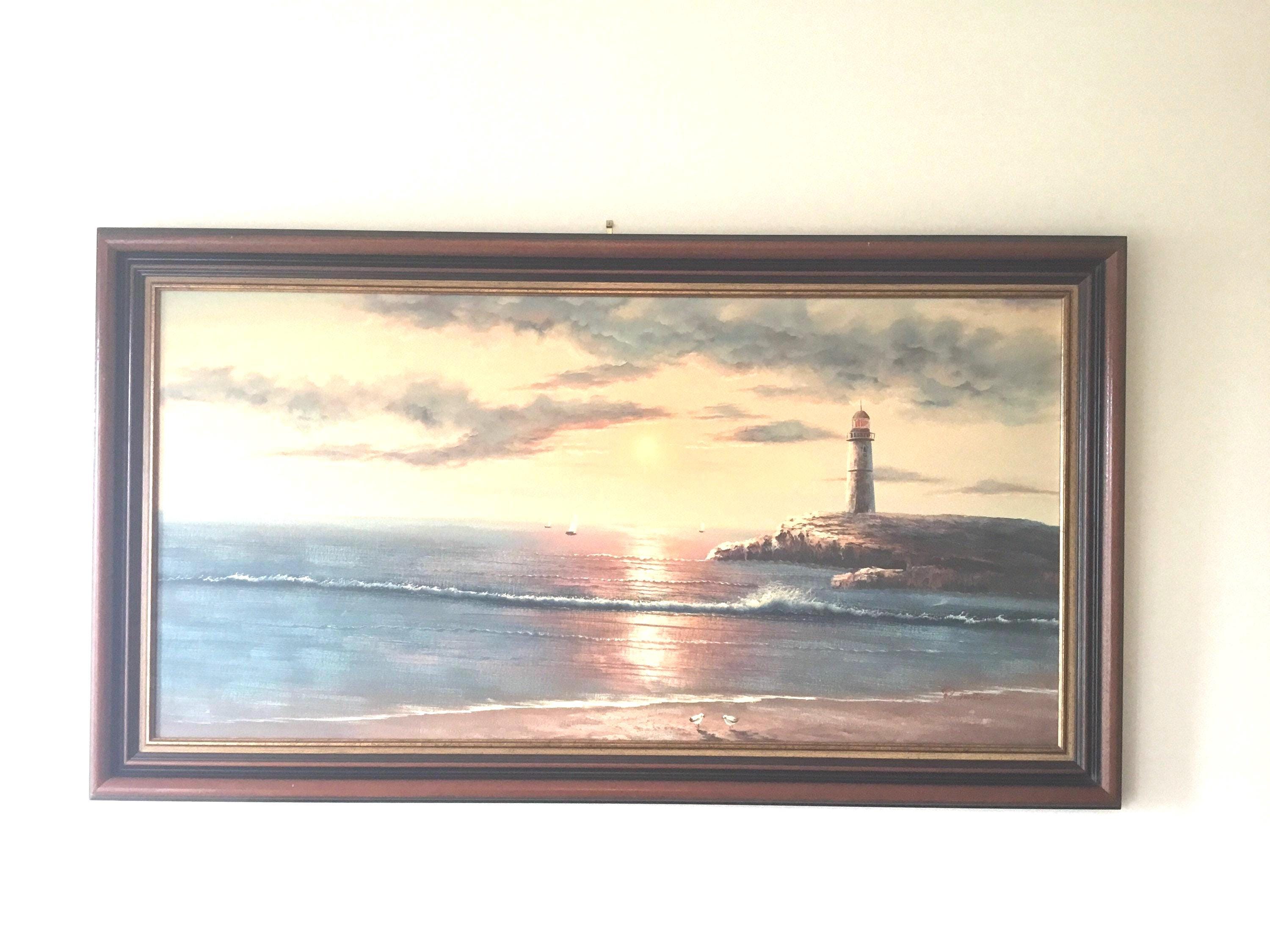 Vintage Painting | Large Seascape Lighthouse 1970s French Artist P. Janssen — photo 3 of 8
