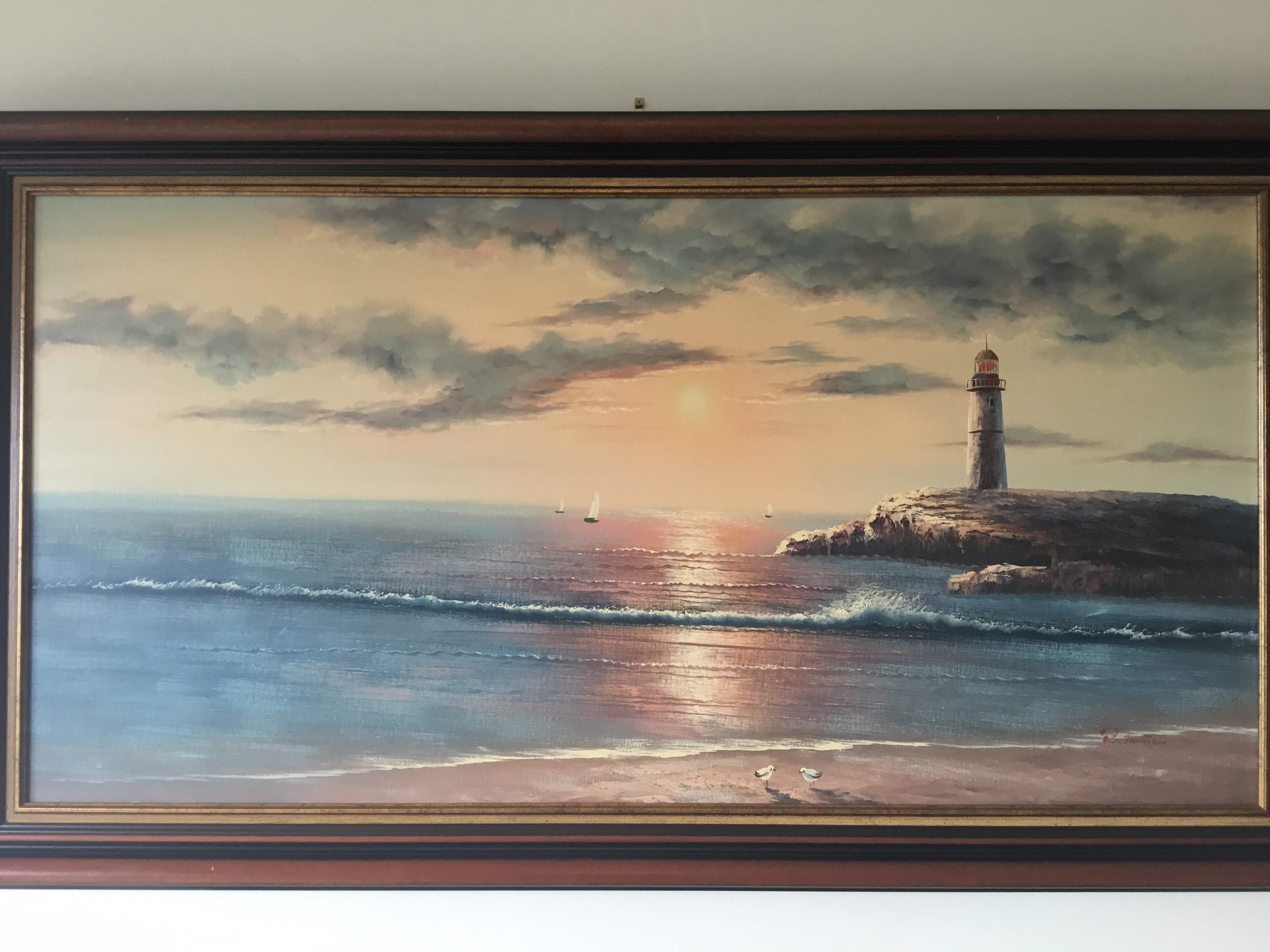 Vintage Painting | Large Seascape Lighthouse 1970s French Artist P. Janssen — photo 4 of 8
