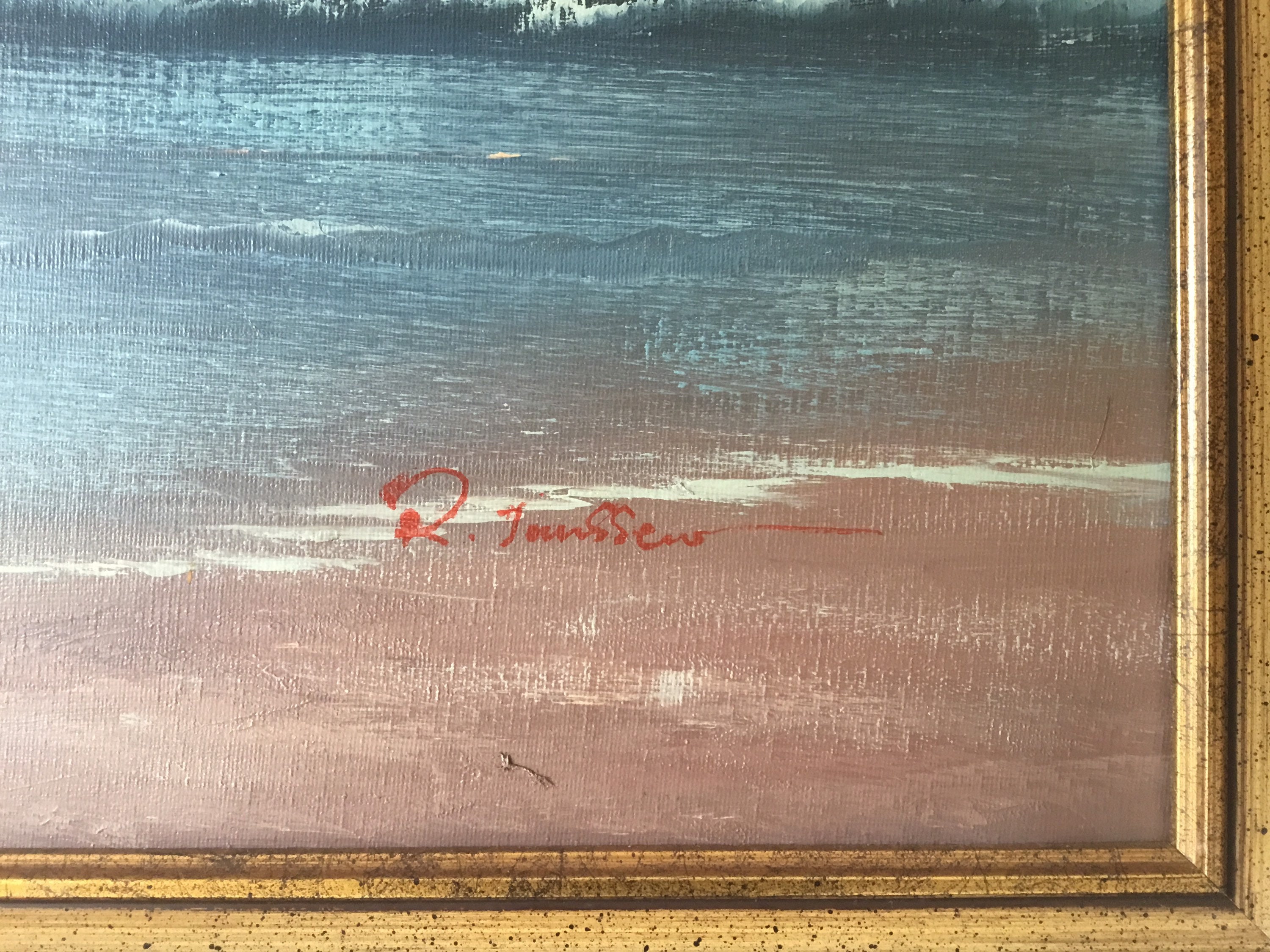 Vintage Painting | Large Seascape Lighthouse 1970s French Artist P. Janssen — photo 7 of 8