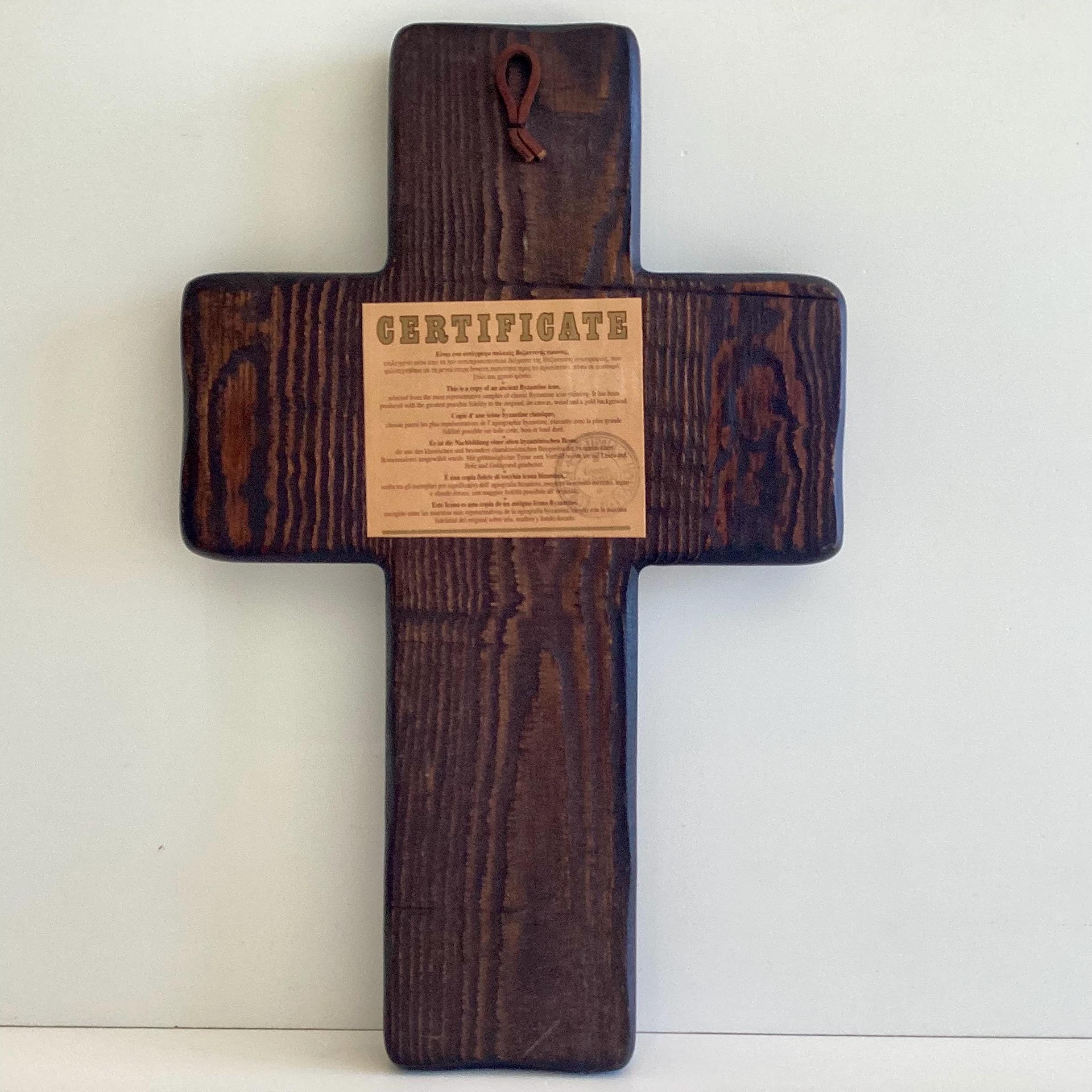 Vintage Icon | 1970s Byzantine Cross, Six Miniature Registers, Gold Ground on Canvas & Wood — photo 9 of 9