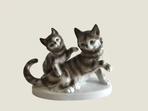 Antique Porcelain Cats | Carl Schneider Grafenthal 1910s Germany, Pair Marked 7337