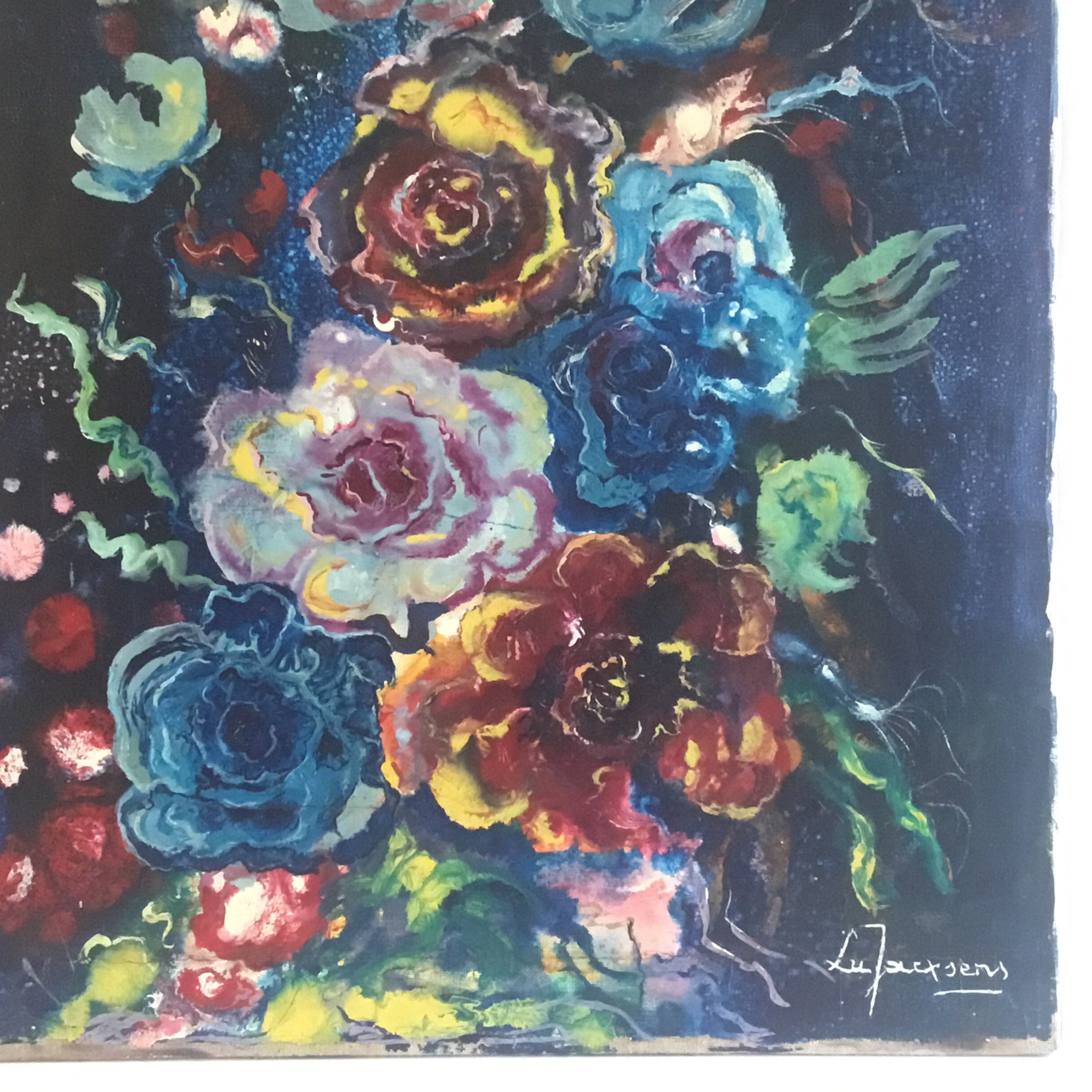 Vintage Floral Painting | Lu Jacxsens 1950s French Exotic Flowers, Signed Oil on Canvas — photo 5 of 8