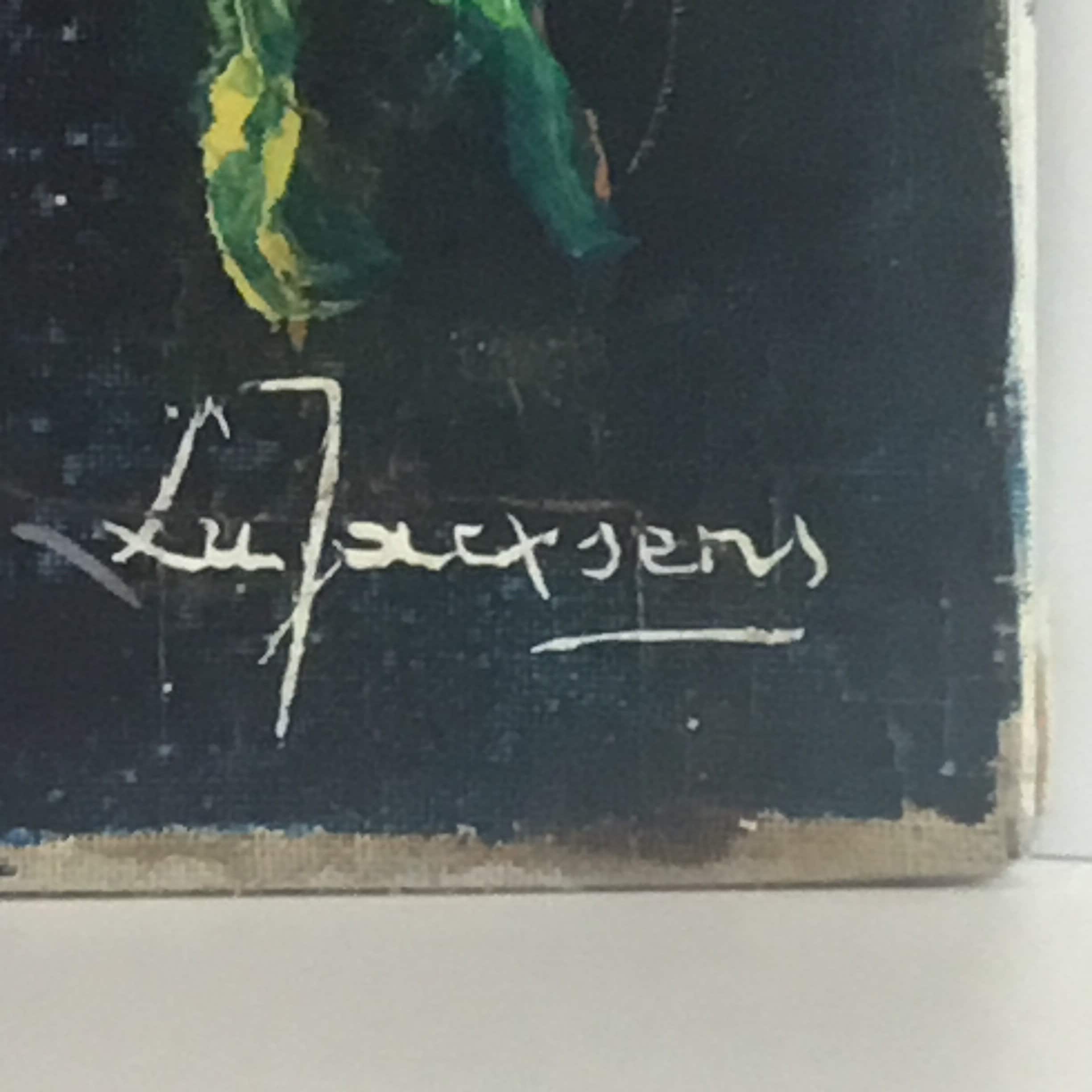 Vintage Floral Painting | Lu Jacxsens 1950s French Exotic Flowers, Signed Oil on Canvas — photo 7 of 8