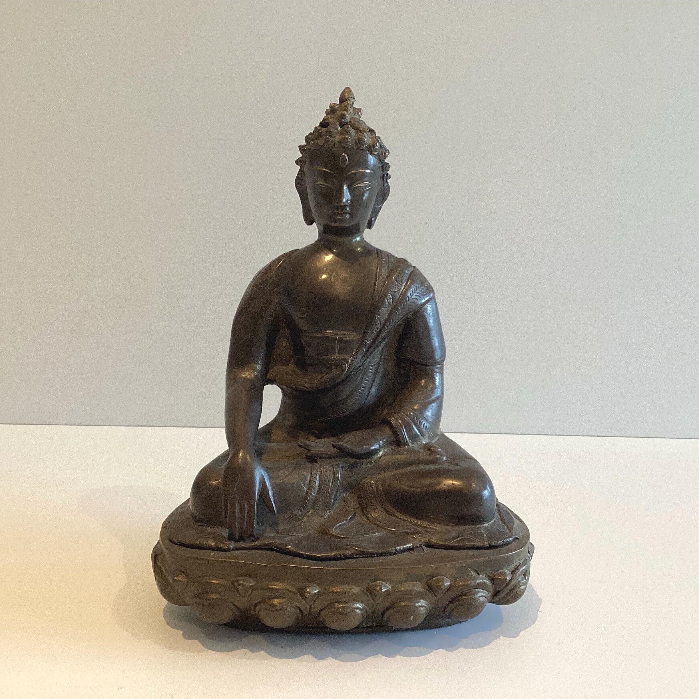 Vintage Bronze Buddha | 1950s India Bhumisparsha Mudra Meditation Statue — photo 2 of 9