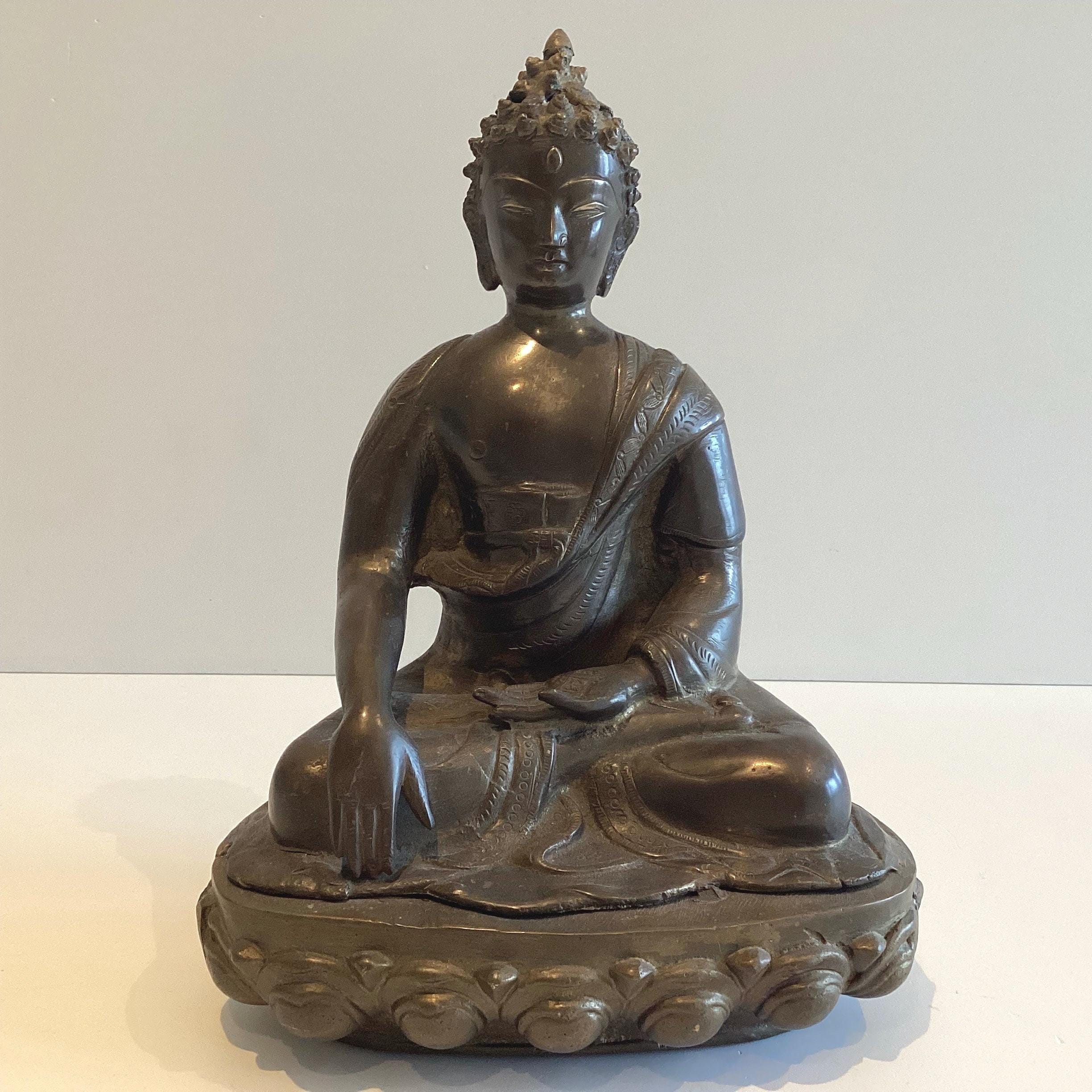 Vintage Bronze Buddha | 1950s India Bhumisparsha Mudra Meditation Statue — photo 3 of 9