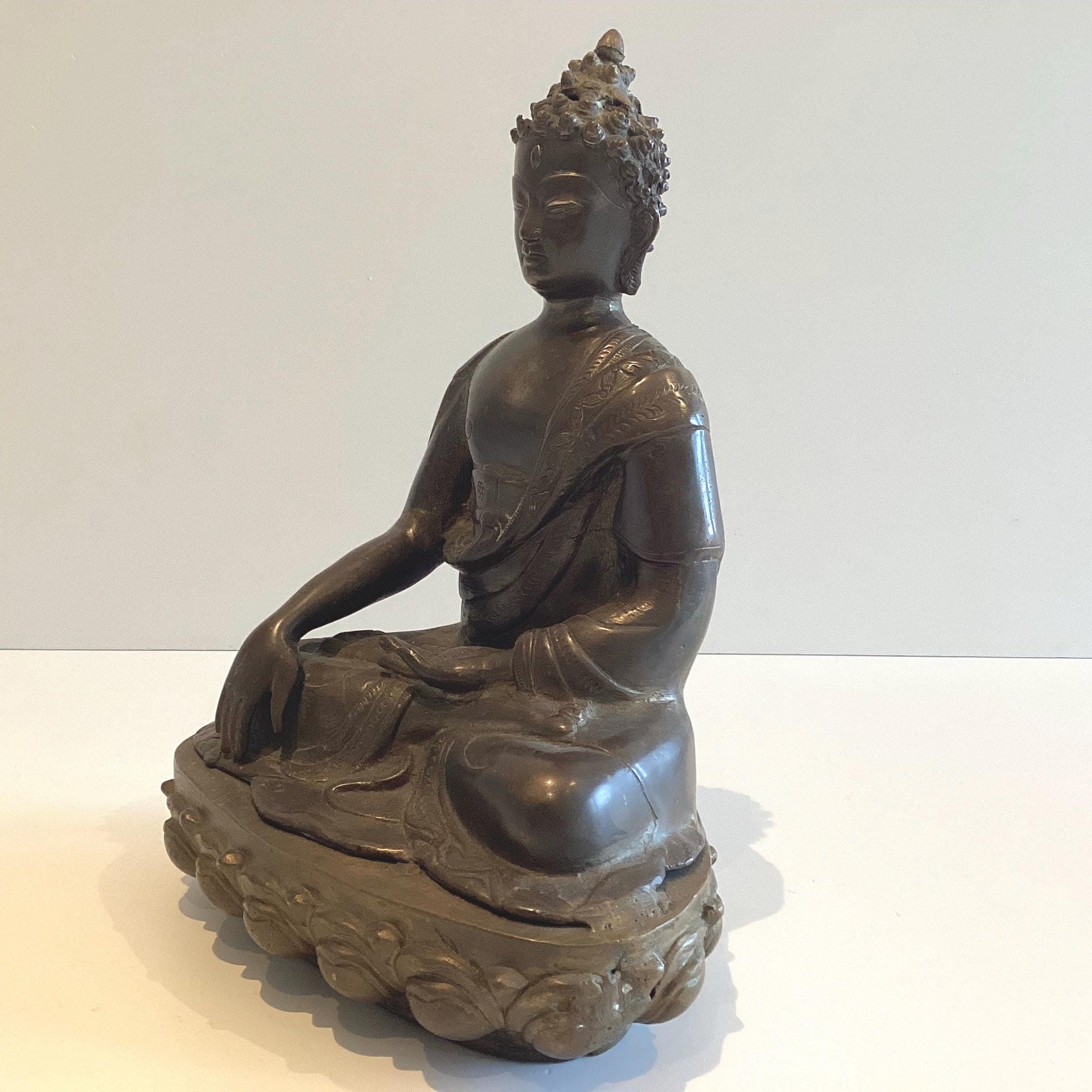 Vintage Bronze Buddha | 1950s India Bhumisparsha Mudra Meditation Statue — photo 4 of 9