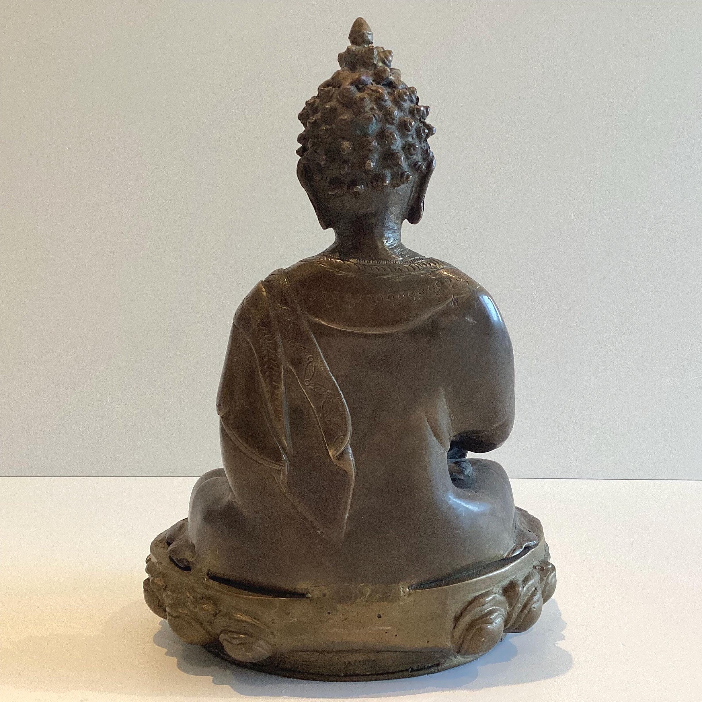 Vintage Bronze Buddha | 1950s India Bhumisparsha Mudra Meditation Statue — photo 5 of 9