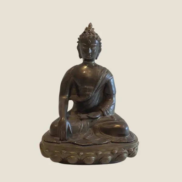 Vintage Bronze Buddha | 1950s India Bhumisparsha Mudra Meditation Statue