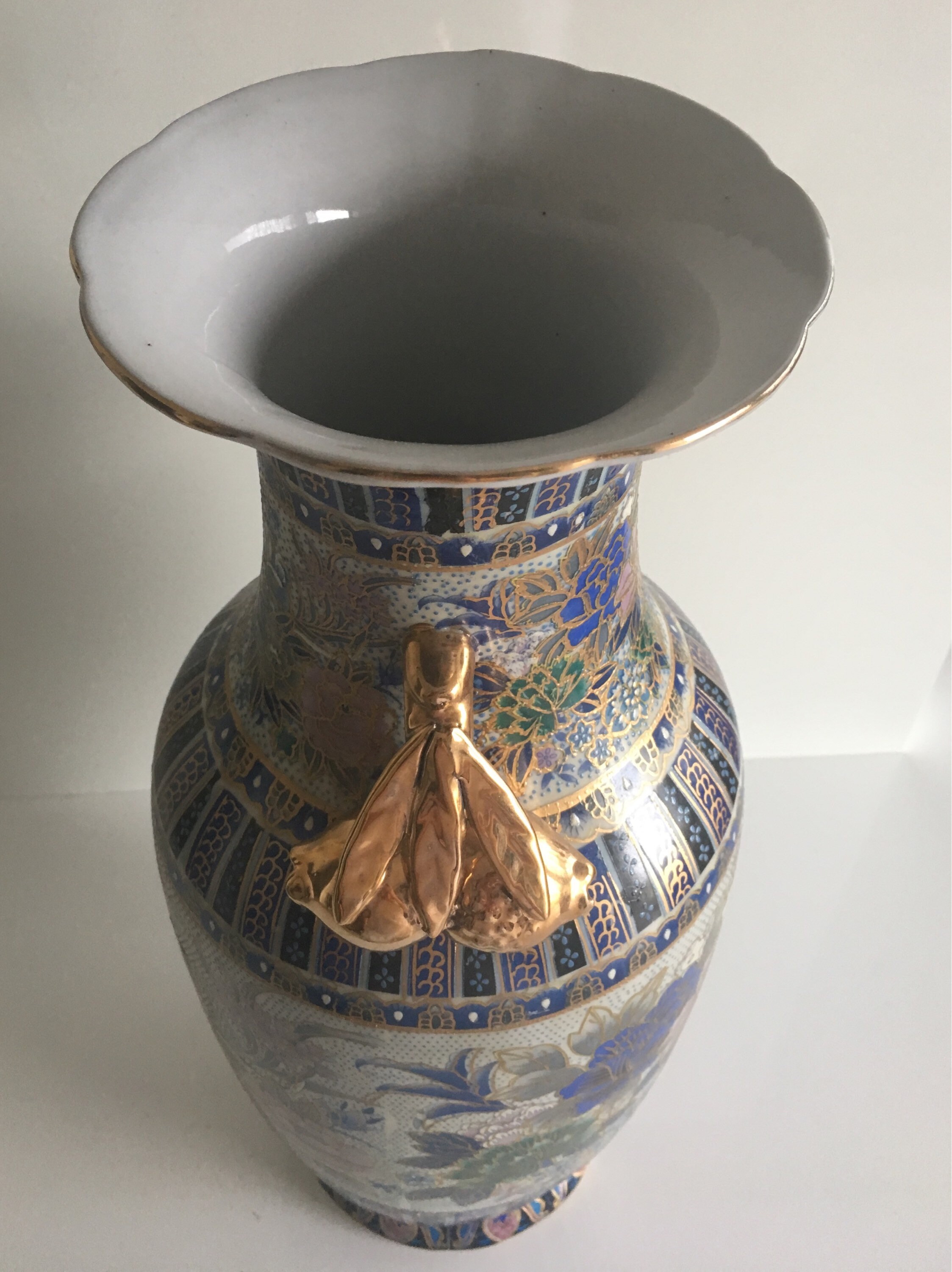 Vintage Vase | 1970s Chinese Hand Painted Floral, Large Gold Decorated Porcelain — photo 5 of 6