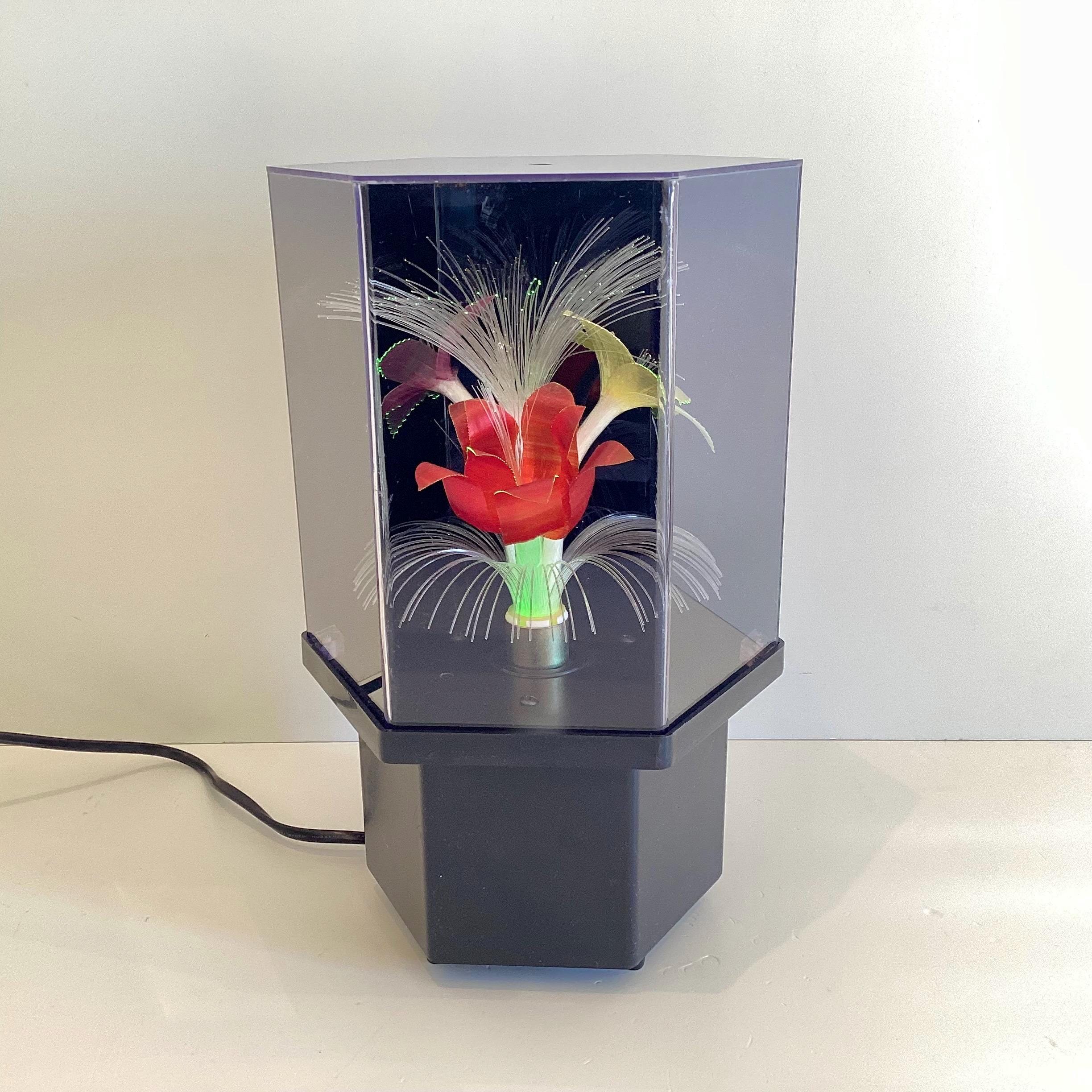 Retro Lamp | 1980s Italian Plexiglas Sculptural Light, Rotating Optic Fiber Flowers — photo 2 of 6