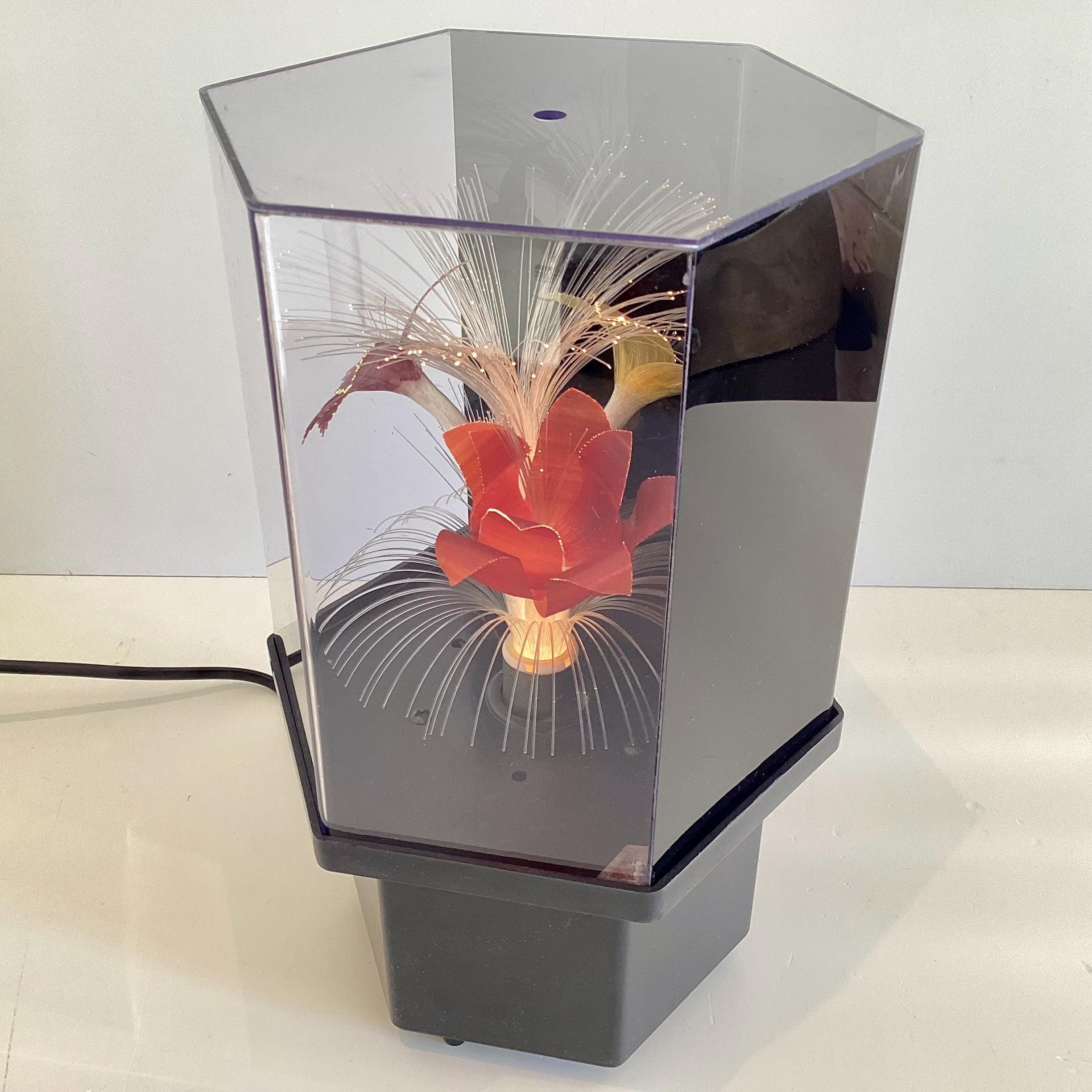 Retro Lamp | 1980s Italian Plexiglas Sculptural Light, Rotating Optic Fiber Flowers — photo 3 of 6