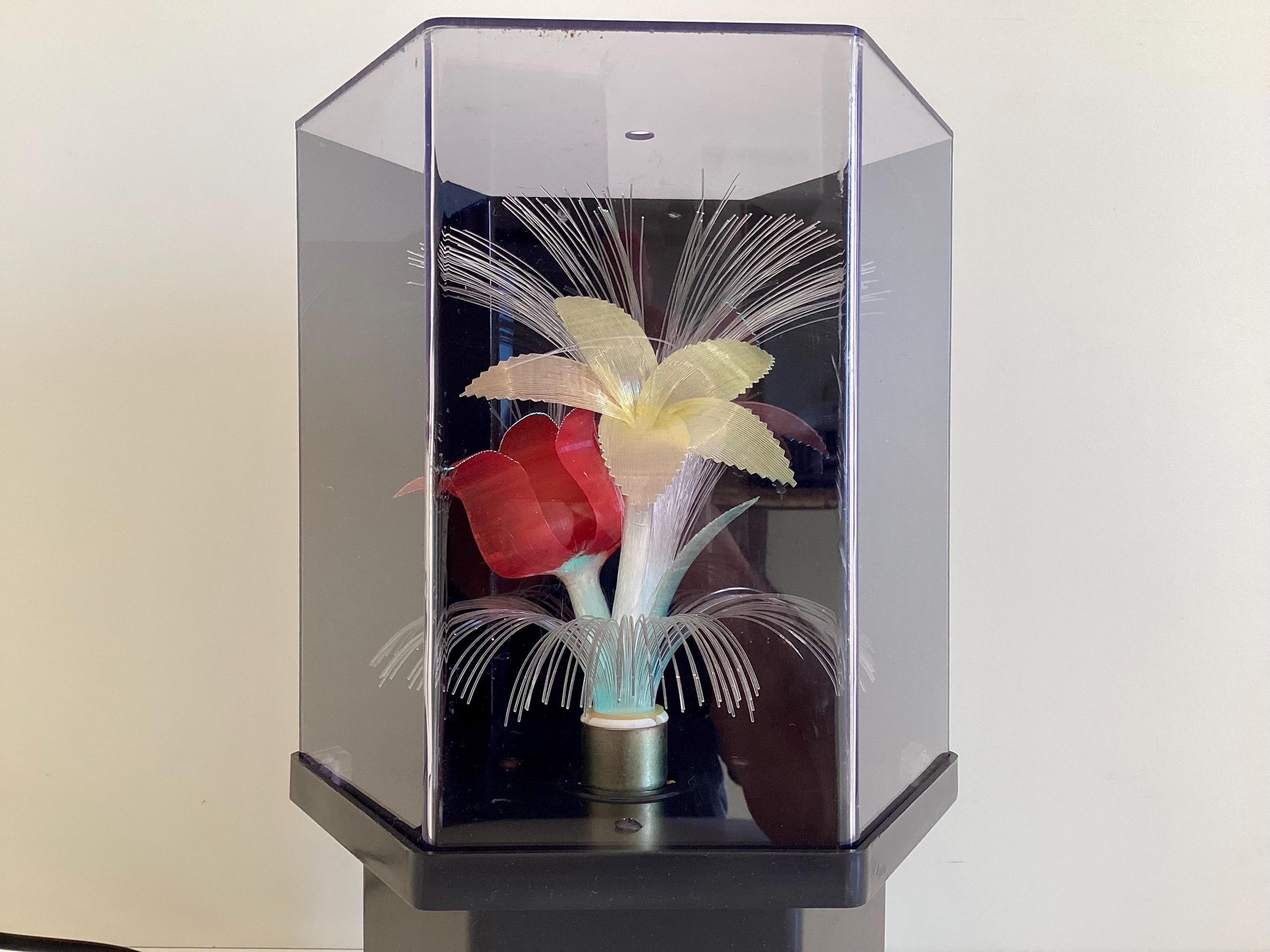 Retro Lamp | 1980s Italian Plexiglas Sculptural Light, Rotating Optic Fiber Flowers — photo 5 of 6
