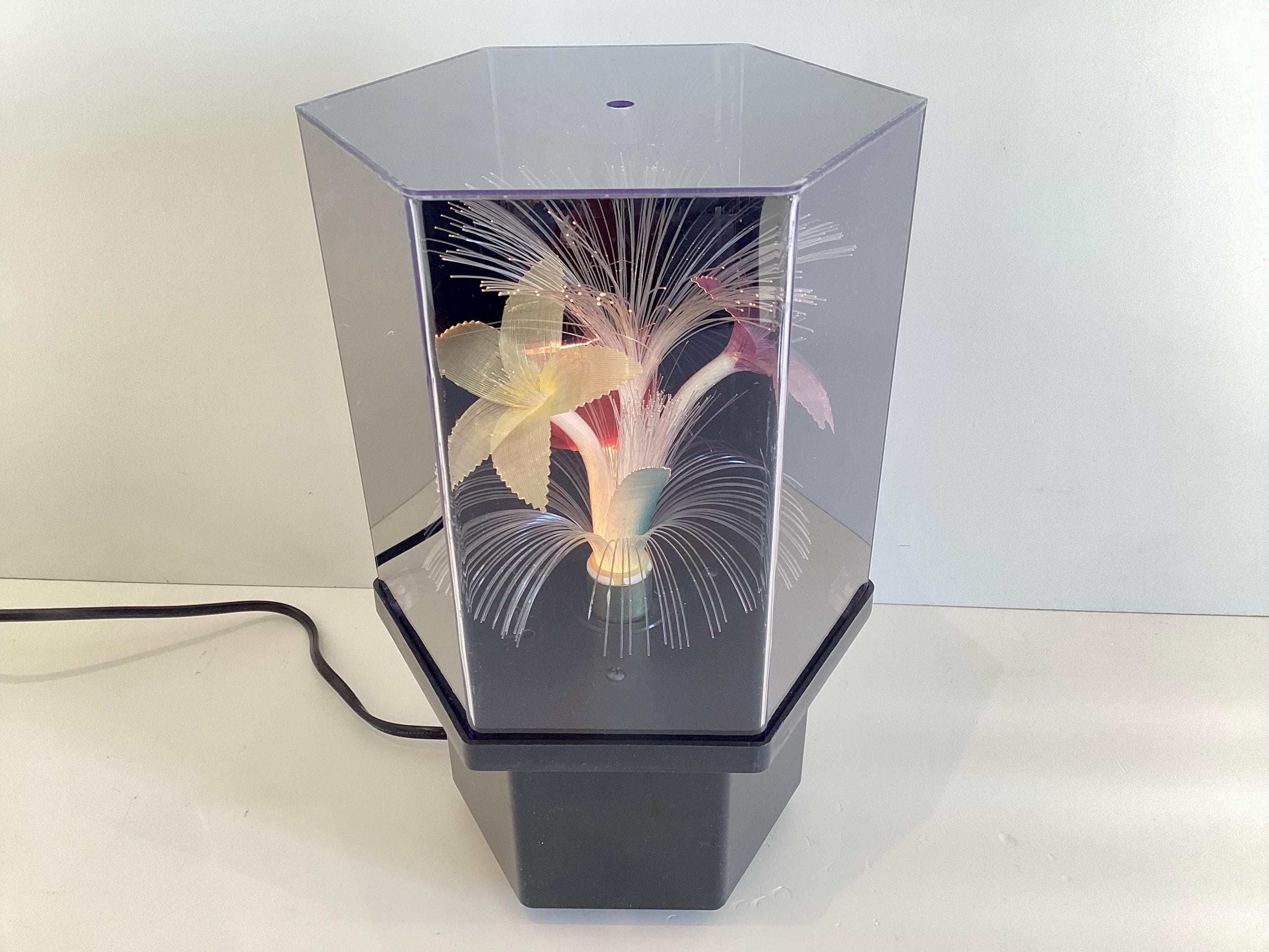 Retro Lamp | 1980s Italian Plexiglas Sculptural Light, Rotating Optic Fiber Flowers — photo 6 of 6