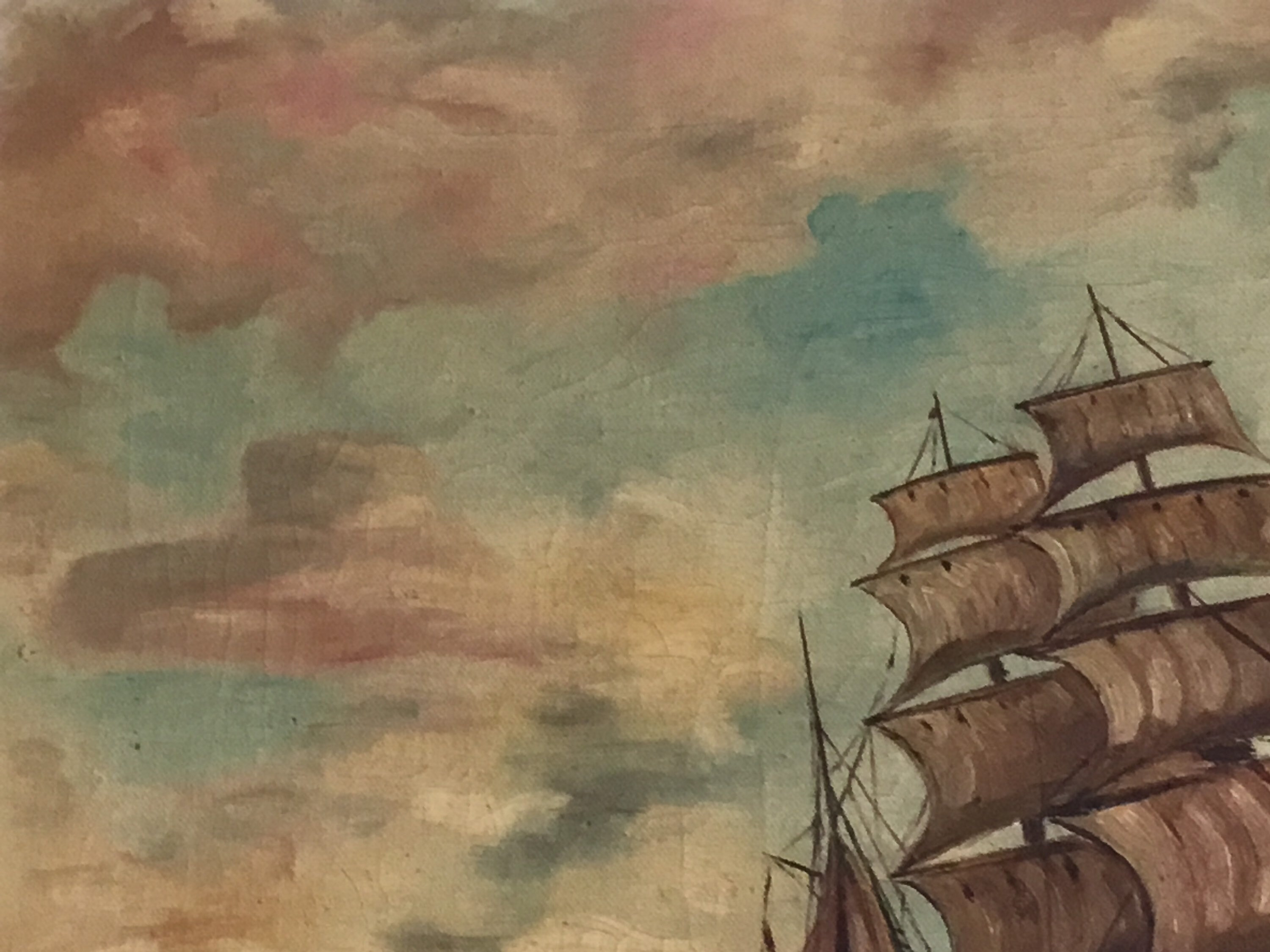 Vintage Seascape | 1932 Dutch Marine Art, Signed Sailing Ship Oil Painting — photo 6 of 10