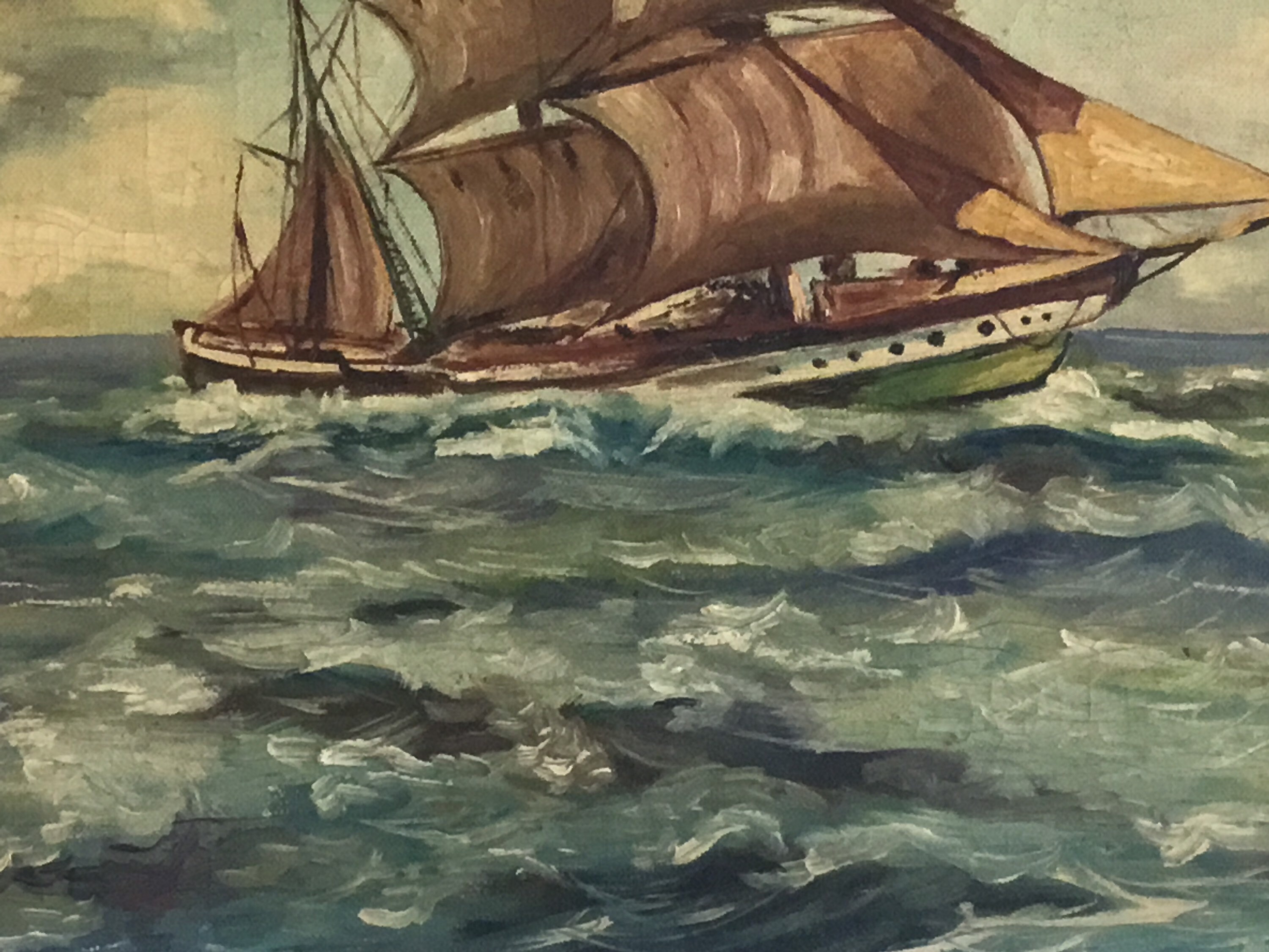 Vintage Seascape | 1932 Dutch Marine Art, Signed Sailing Ship Oil Painting — photo 7 of 10