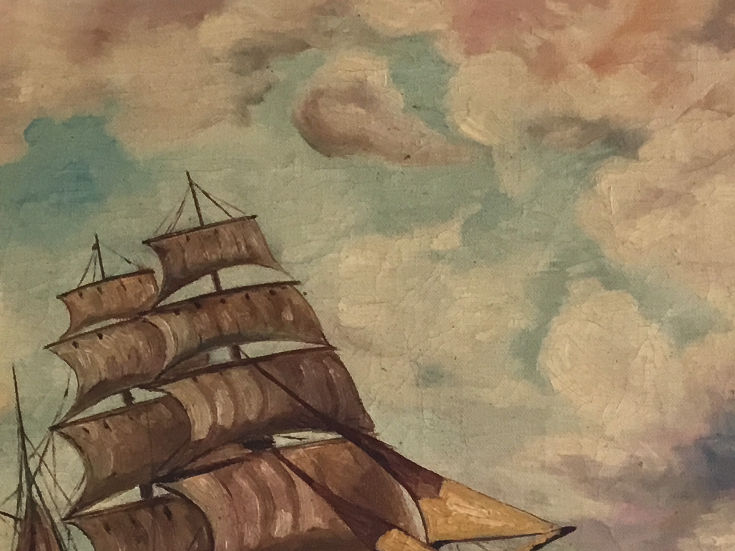 Vintage Seascape | 1932 Dutch Marine Art, Signed Sailing Ship Oil Painting — photo 8 of 10