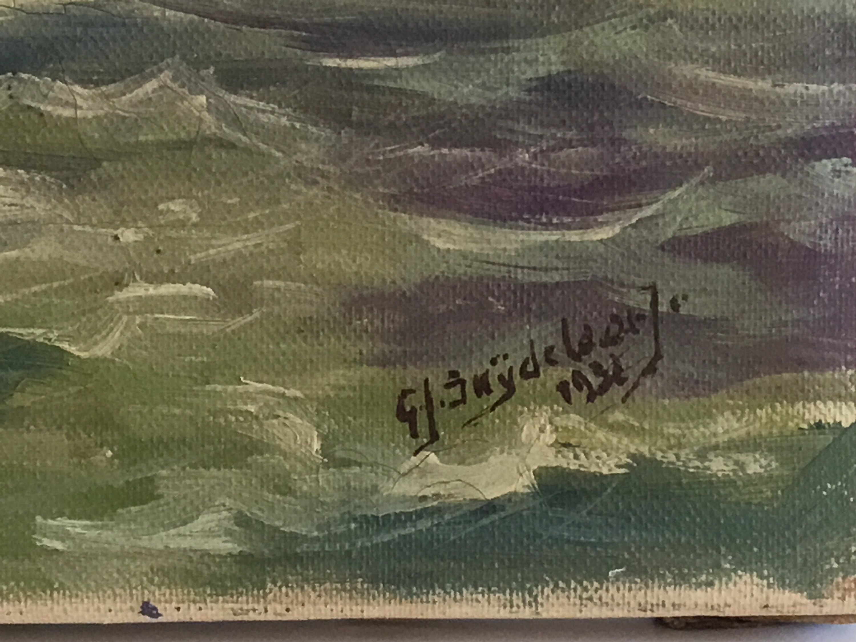 Vintage Seascape | 1932 Dutch Marine Art, Signed Sailing Ship Oil Painting — photo 9 of 10