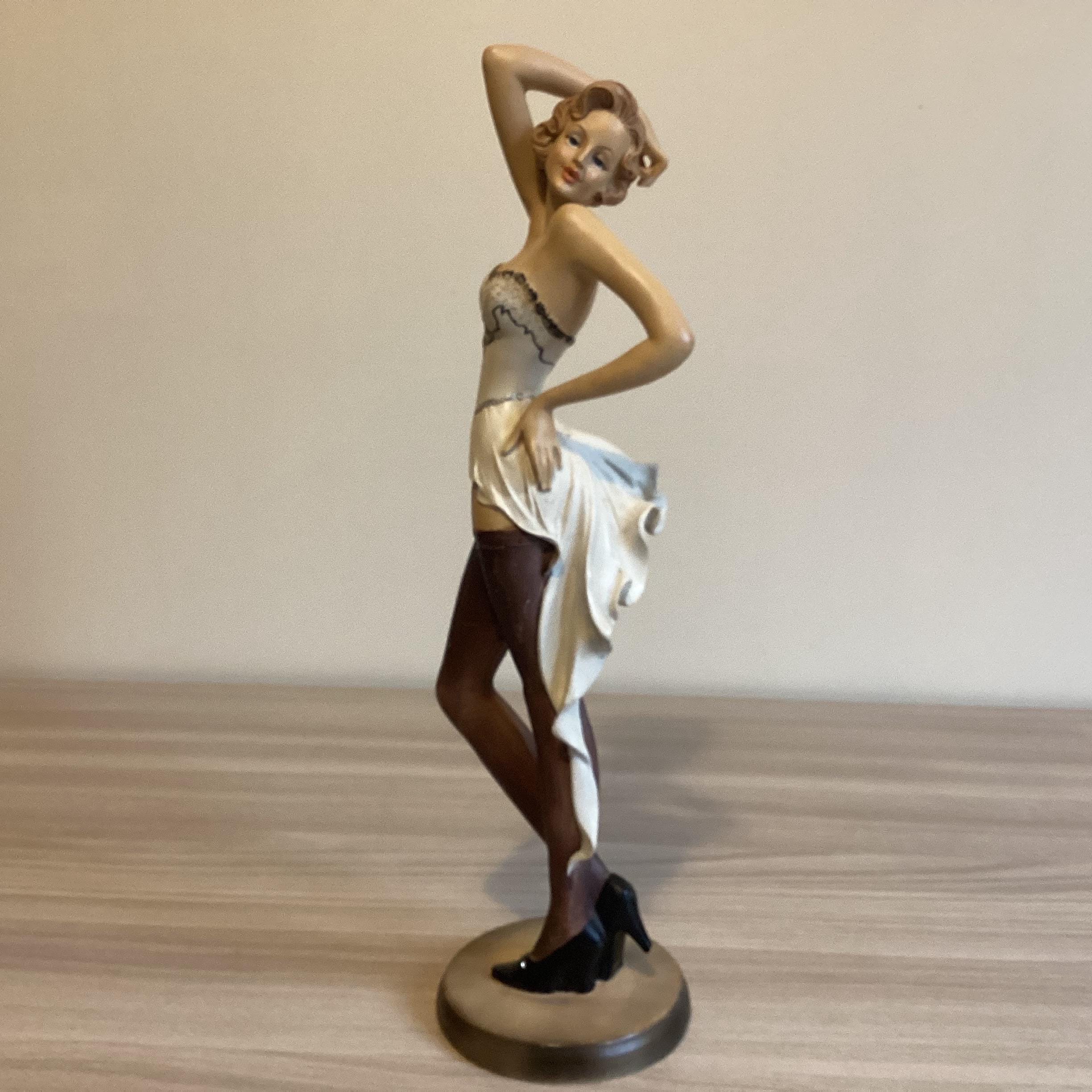 Vintage Italian Sculpture | 1980s Polystone Woman Figurine, Hand Painted with Crystal Details — photo 2 of 10