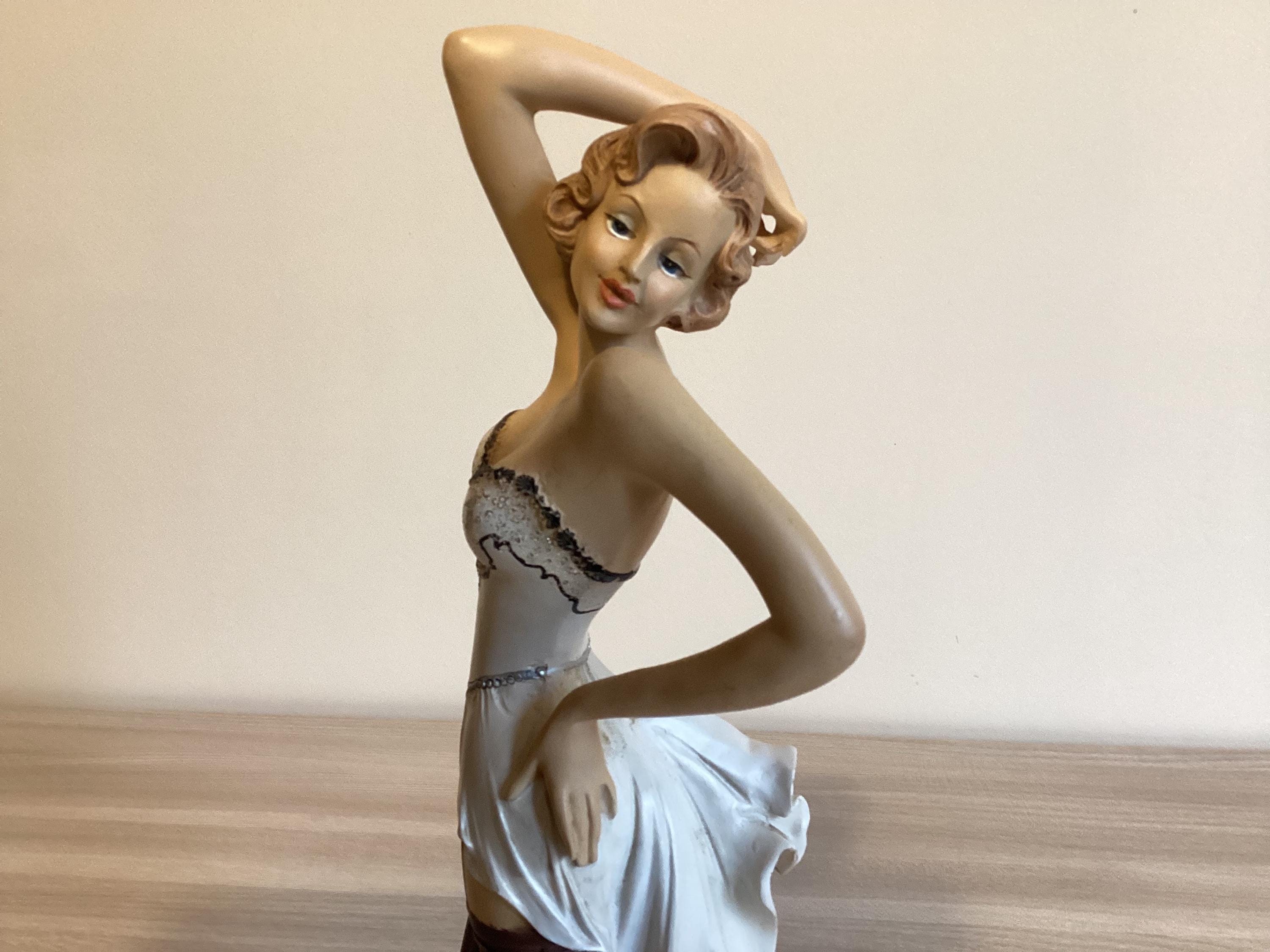 Vintage Italian Sculpture | 1980s Polystone Woman Figurine, Hand Painted with Crystal Details — photo 3 of 10