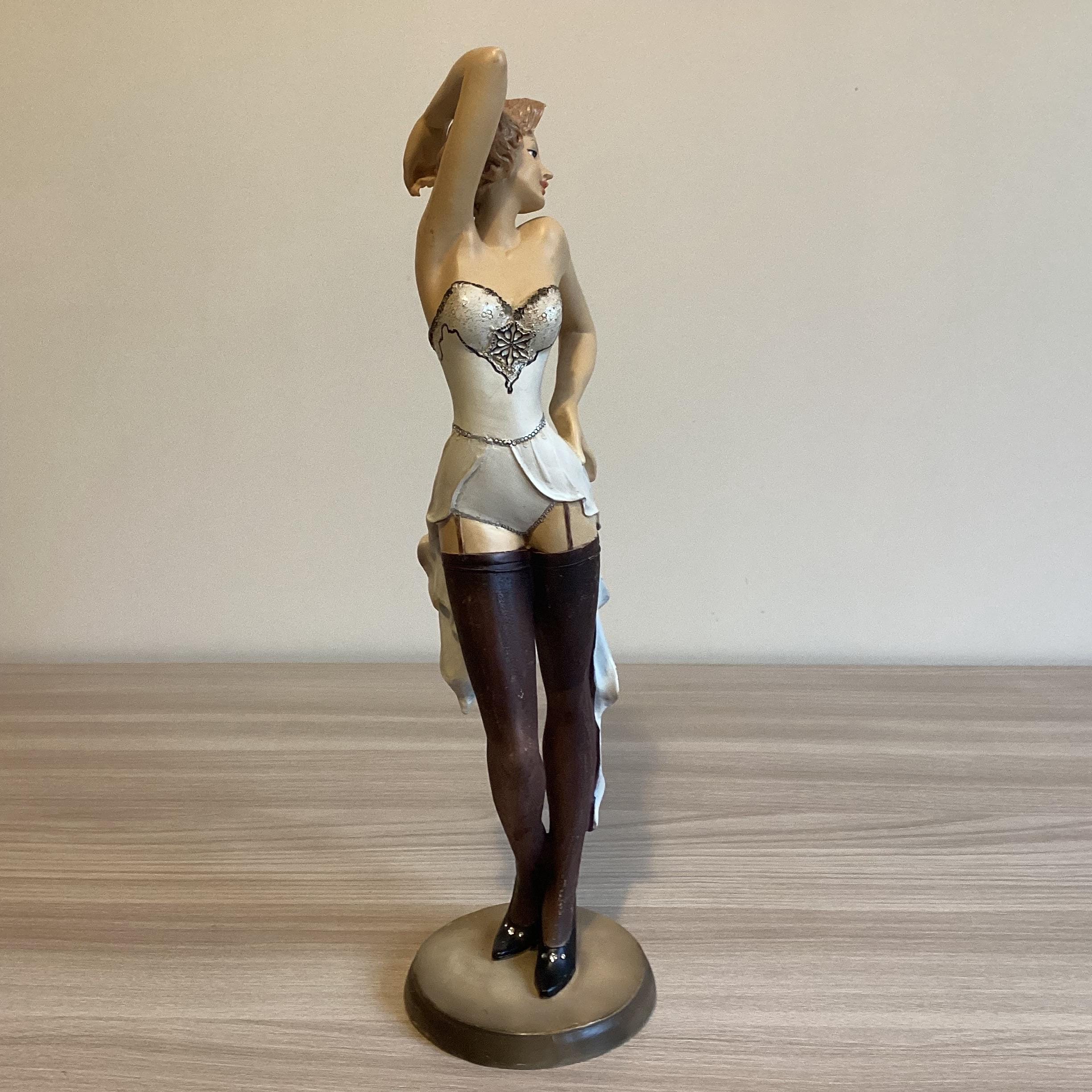 Vintage Italian Sculpture | 1980s Polystone Woman Figurine, Hand Painted with Crystal Details — photo 4 of 10