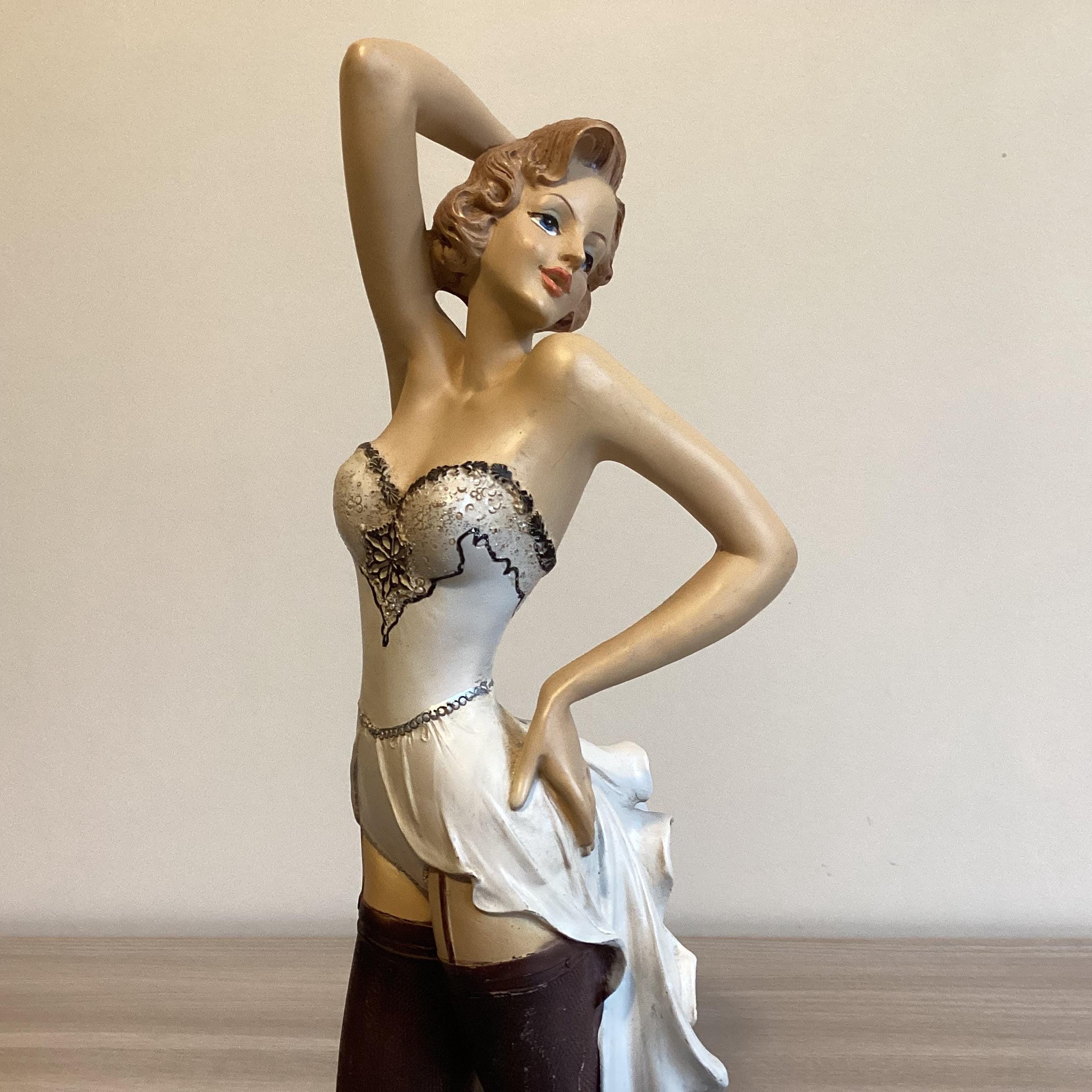 Vintage Italian Sculpture | 1980s Polystone Woman Figurine, Hand Painted with Crystal Details — photo 5 of 10