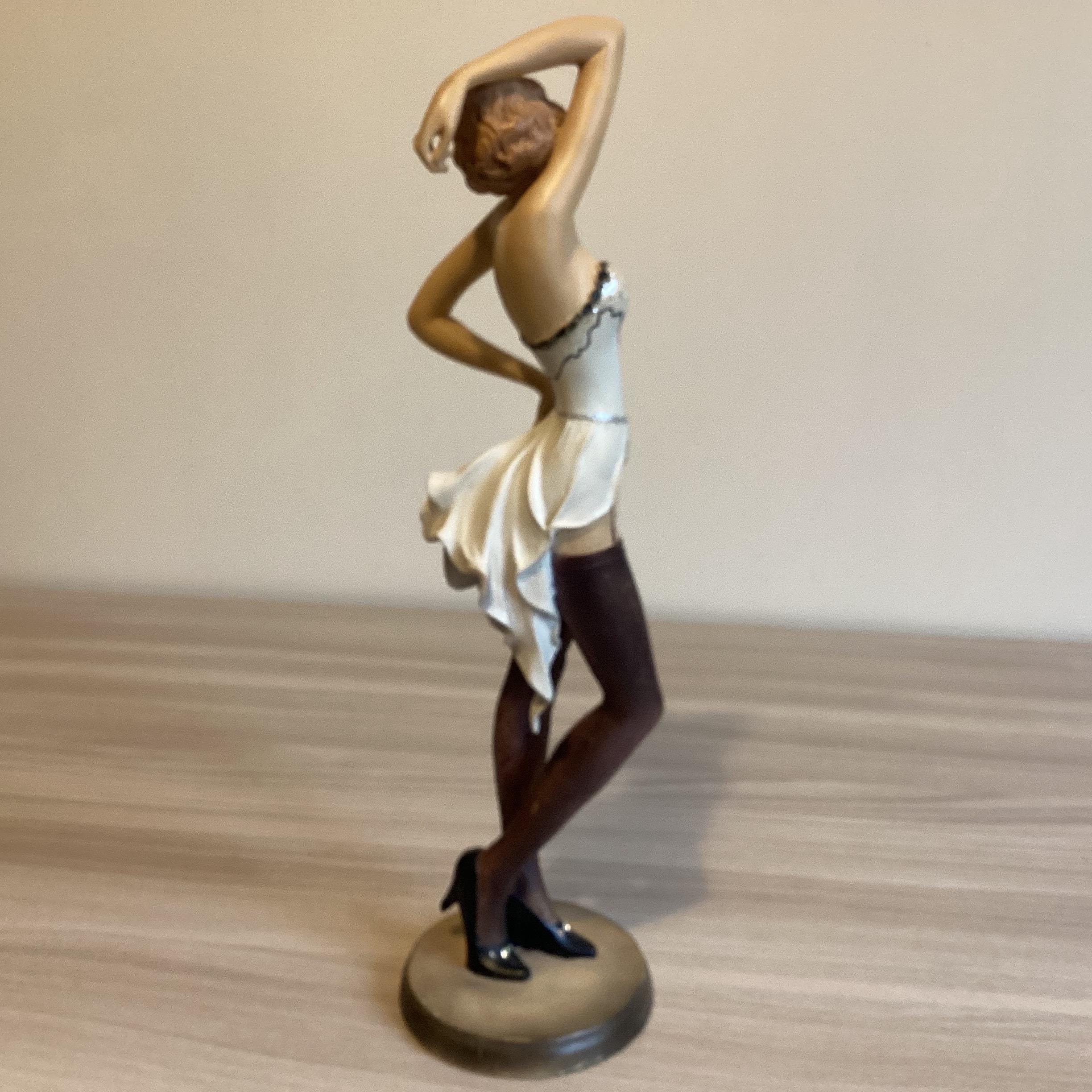 Vintage Italian Sculpture | 1980s Polystone Woman Figurine, Hand Painted with Crystal Details — photo 6 of 10