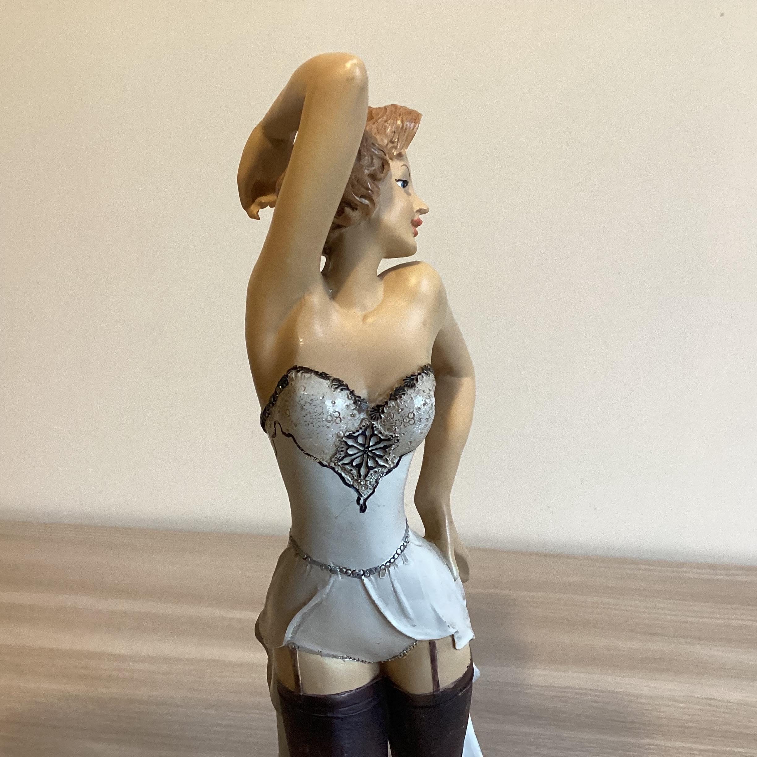 Vintage Italian Sculpture | 1980s Polystone Woman Figurine, Hand Painted with Crystal Details — photo 7 of 10