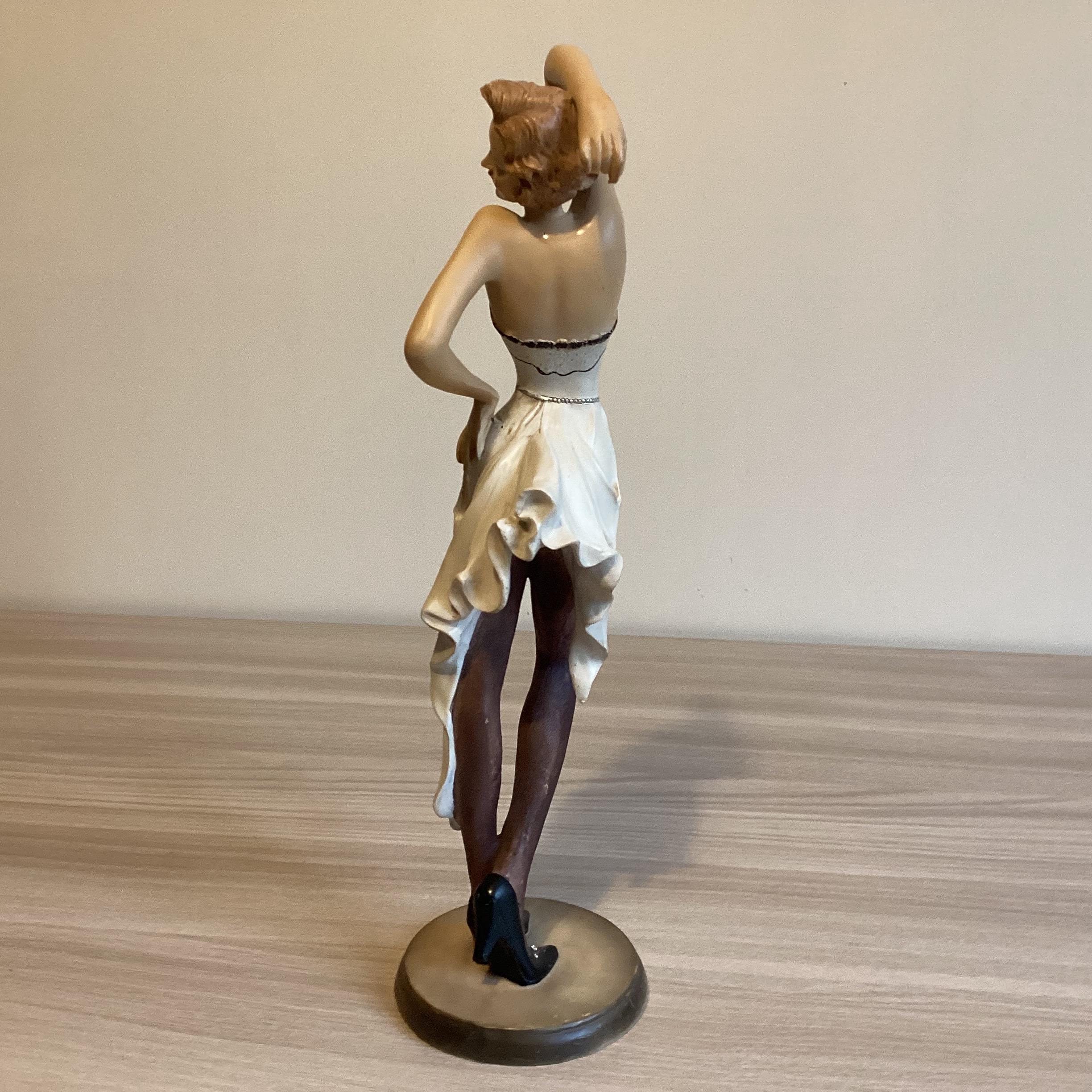Vintage Italian Sculpture | 1980s Polystone Woman Figurine, Hand Painted with Crystal Details — photo 8 of 10