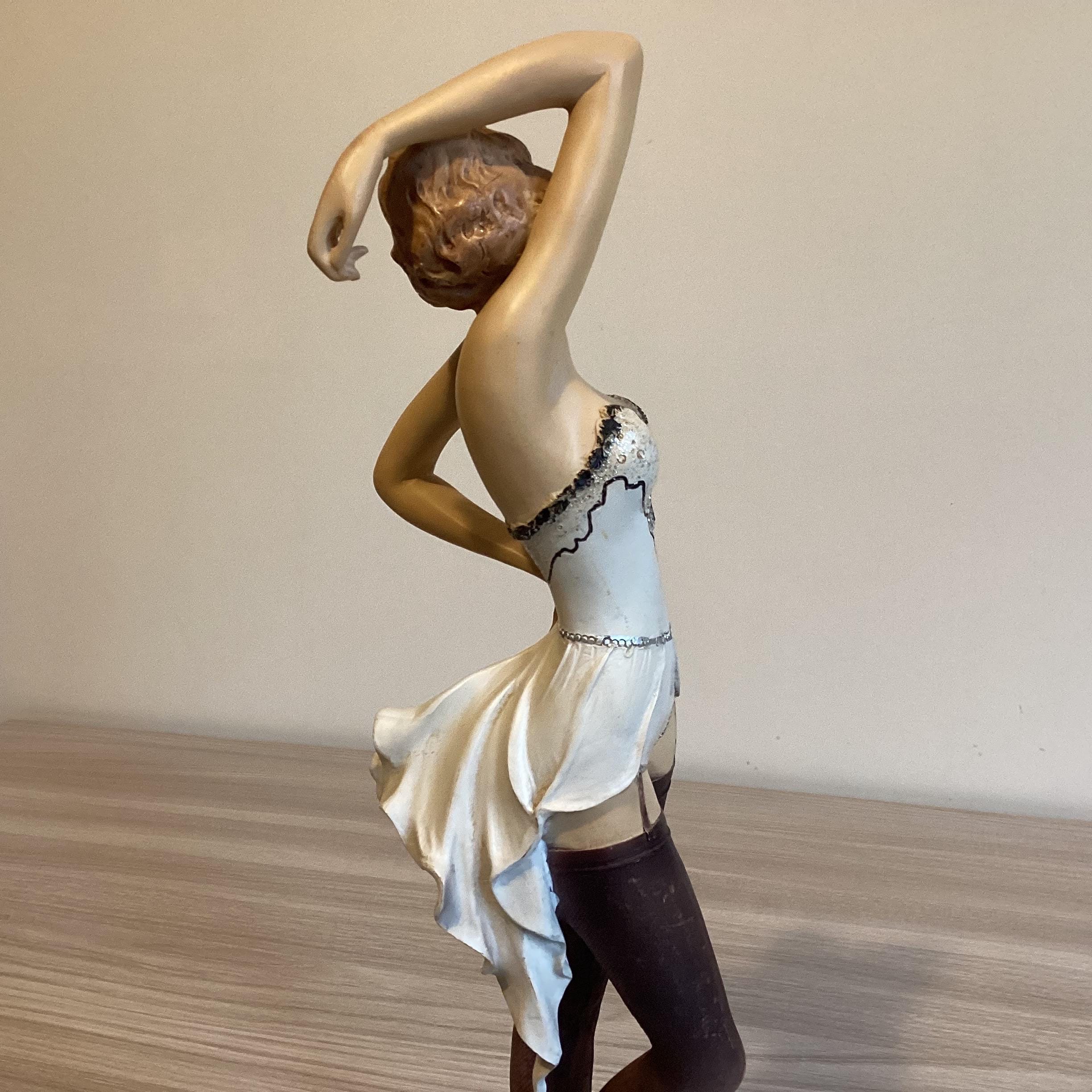 Vintage Italian Sculpture | 1980s Polystone Woman Figurine, Hand Painted with Crystal Details — photo 9 of 10