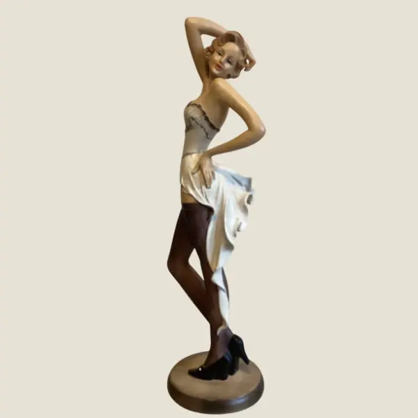 Vintage Italian Sculpture | 1980s Polystone Woman Figurine, Hand Painted with Crystal Details