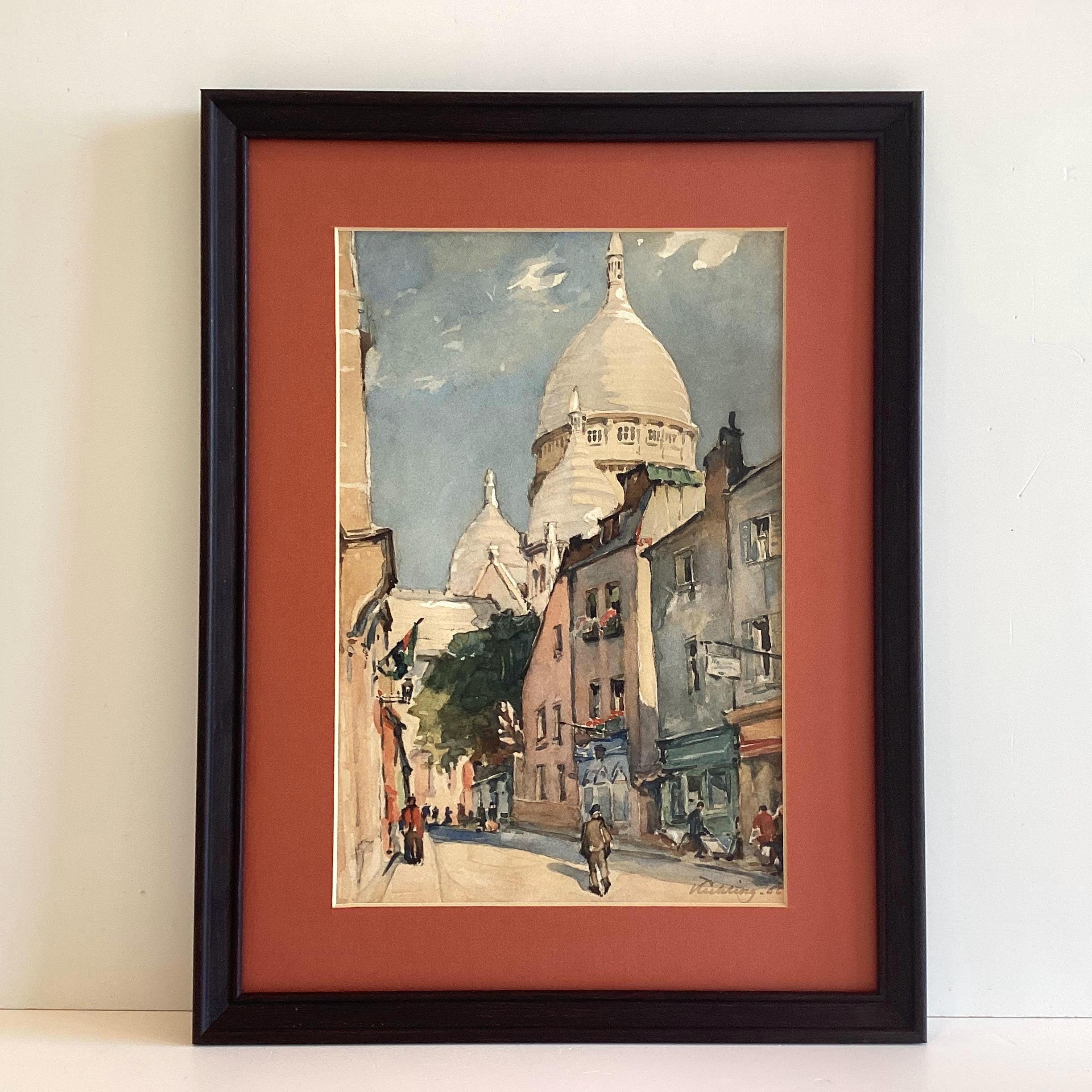 Vintage Painting | 1960 Montmartre Paris View, Signed Mixed Media Watercolor Gouache — photo 2 of 11