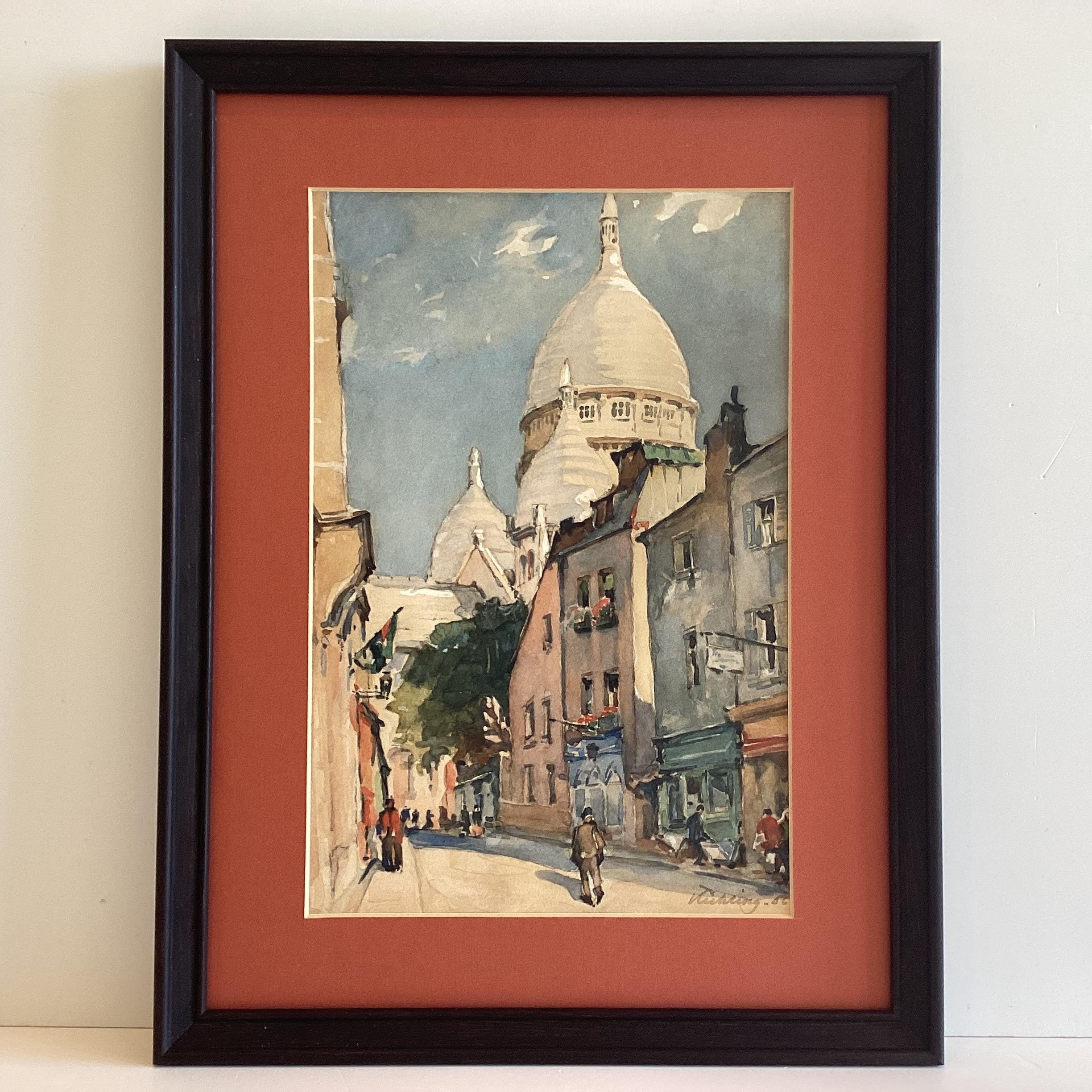 Vintage Painting | 1960 Montmartre Paris View, Signed Mixed Media Watercolor Gouache — photo 3 of 11