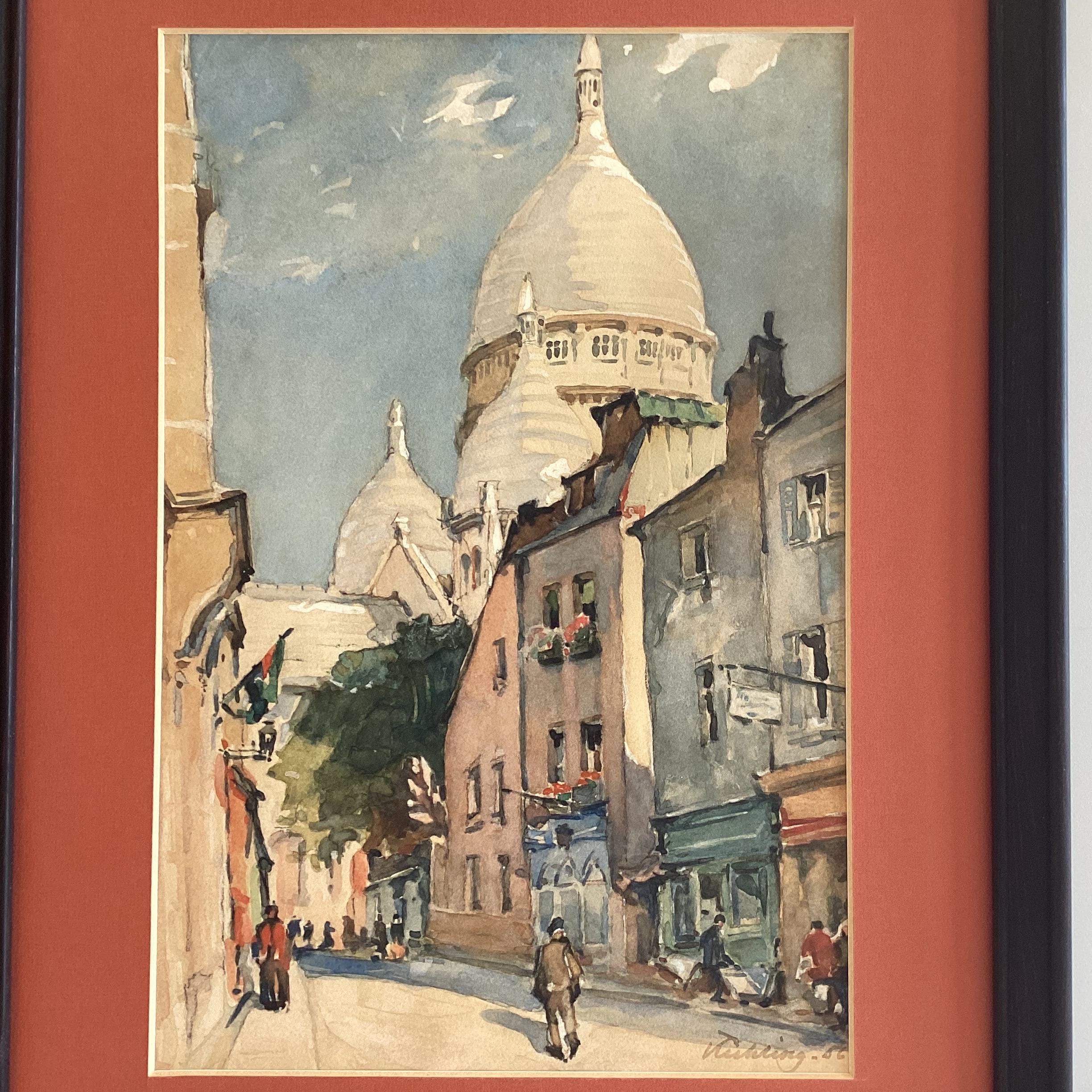 Vintage Painting | 1960 Montmartre Paris View, Signed Mixed Media Watercolor Gouache — photo 4 of 11