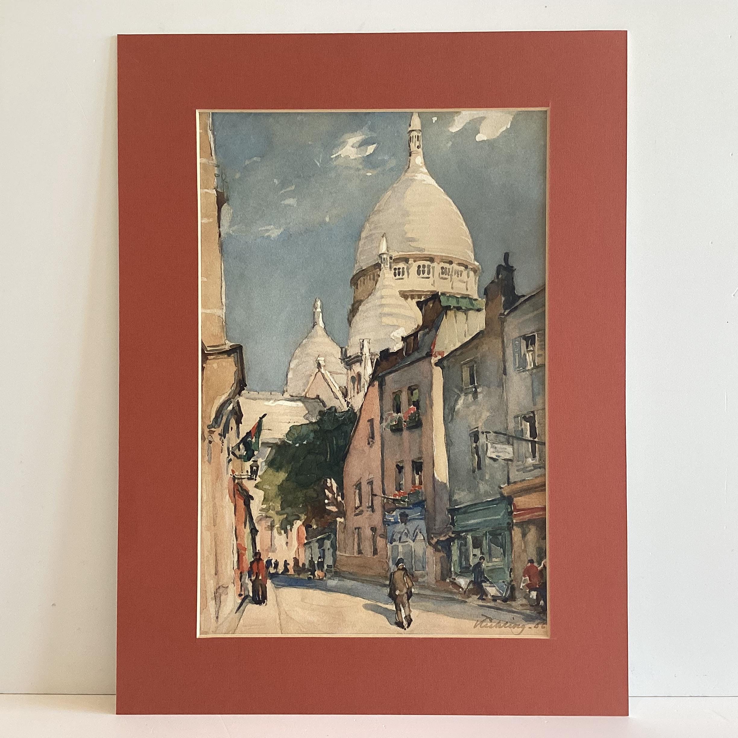 Vintage Painting | 1960 Montmartre Paris View, Signed Mixed Media Watercolor Gouache — photo 5 of 11