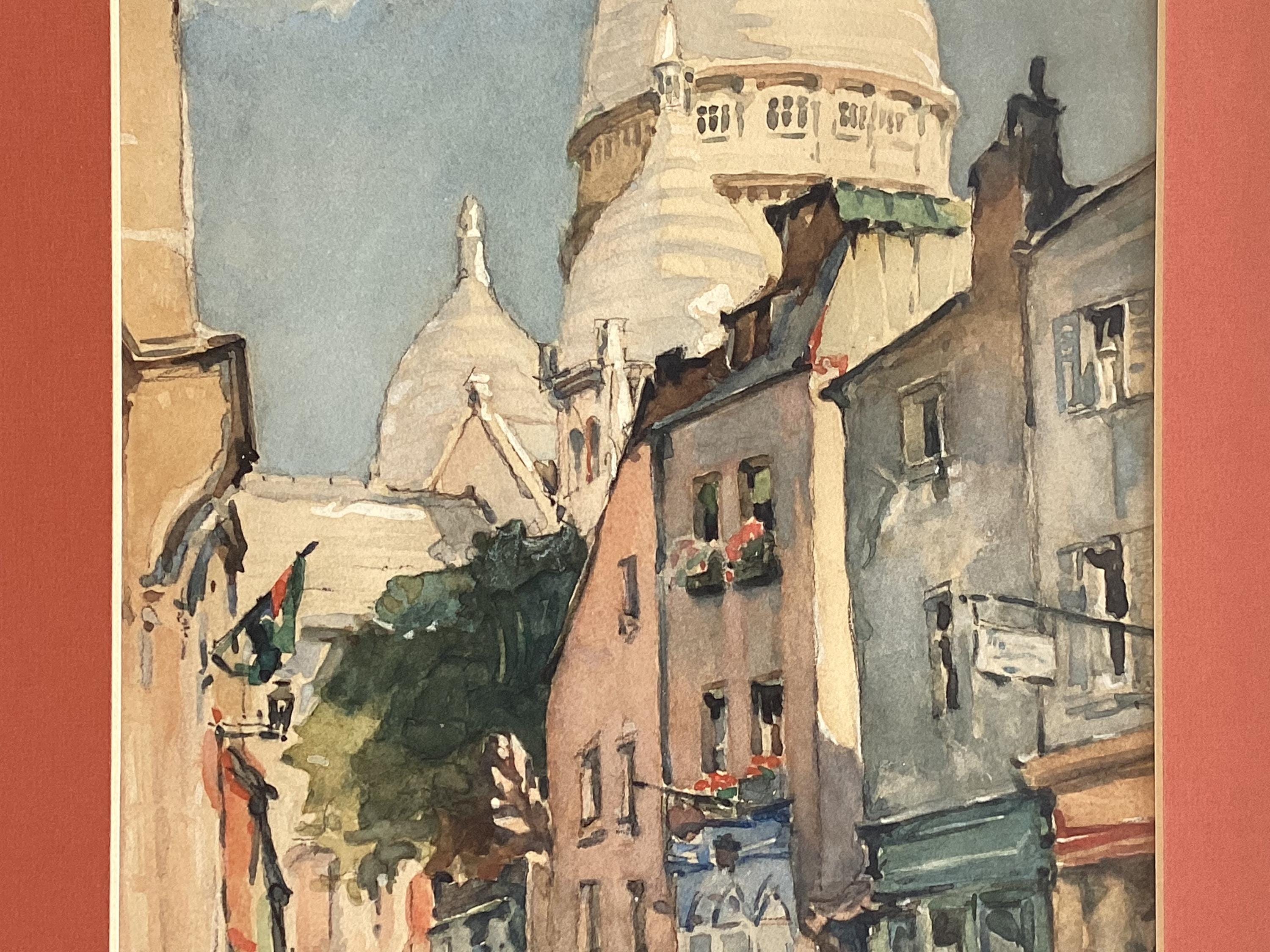 Vintage Painting | 1960 Montmartre Paris View, Signed Mixed Media Watercolor Gouache — photo 7 of 11
