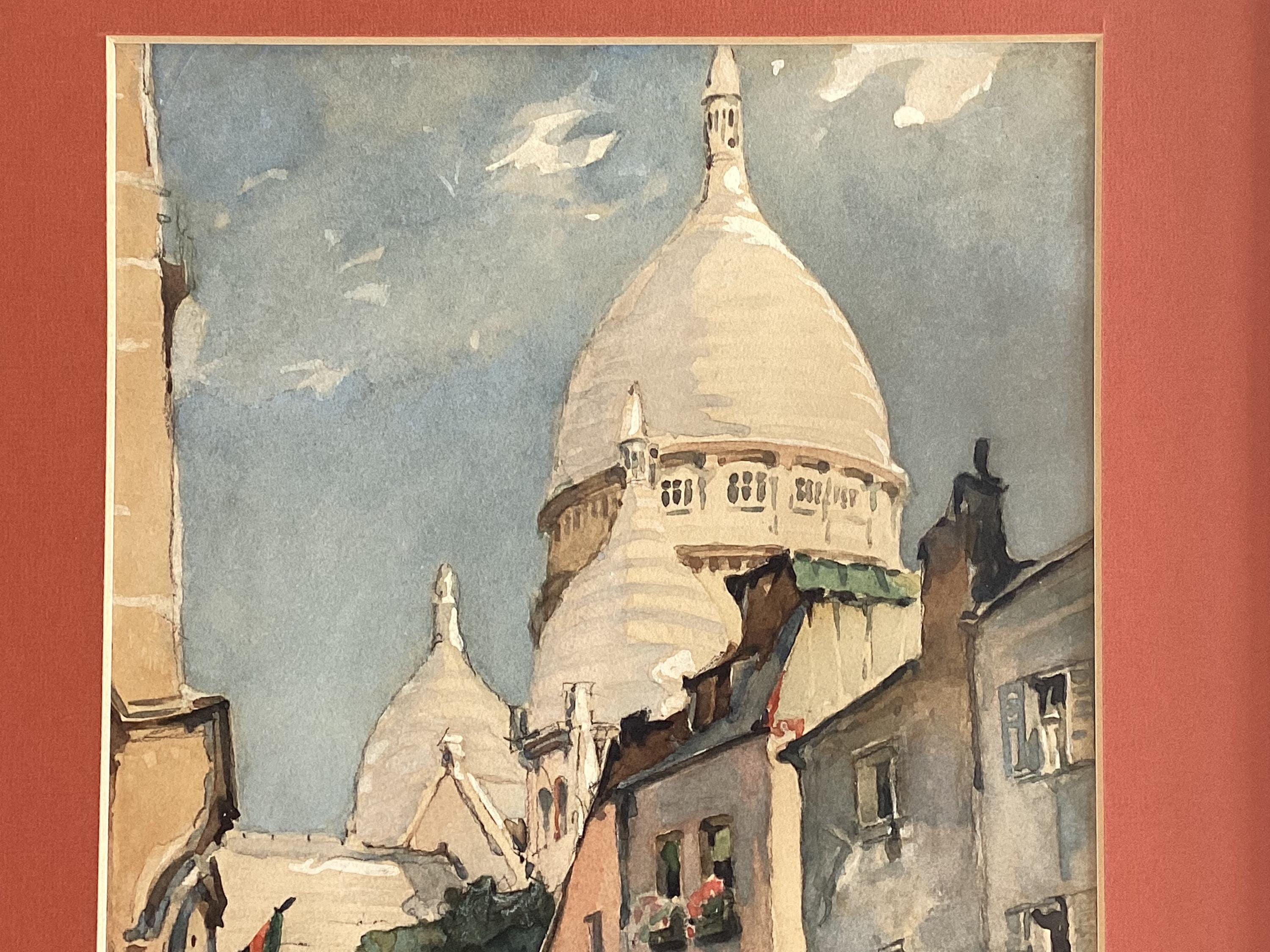 Vintage Painting | 1960 Montmartre Paris View, Signed Mixed Media Watercolor Gouache — photo 8 of 11