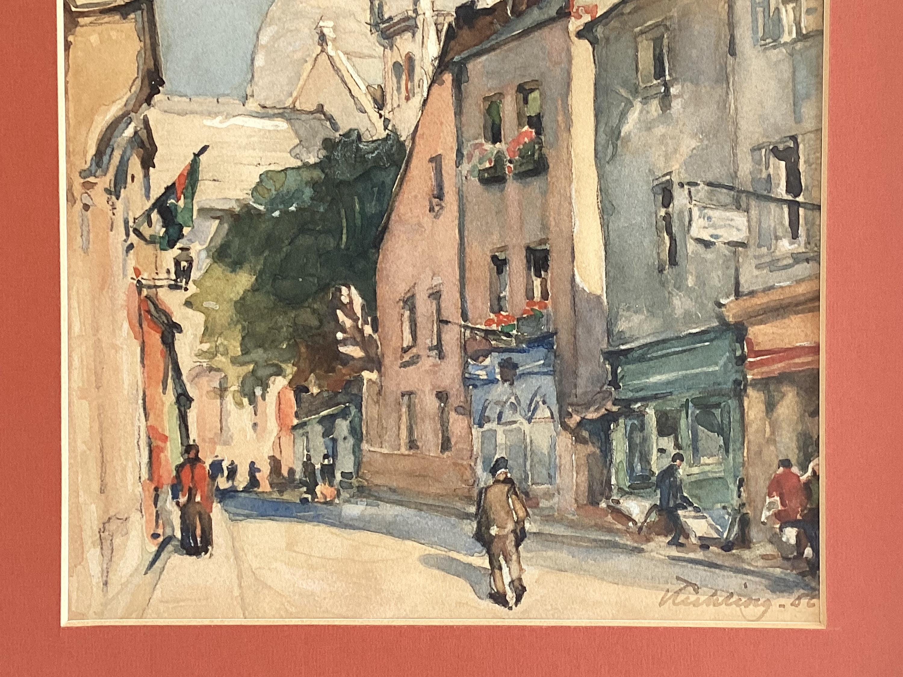 Vintage Painting | 1960 Montmartre Paris View, Signed Mixed Media Watercolor Gouache — photo 10 of 11