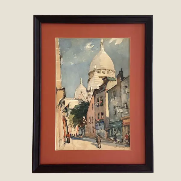 Vintage Painting | 1960 Montmartre Paris View, Signed Mixed Media Watercolor Gouache