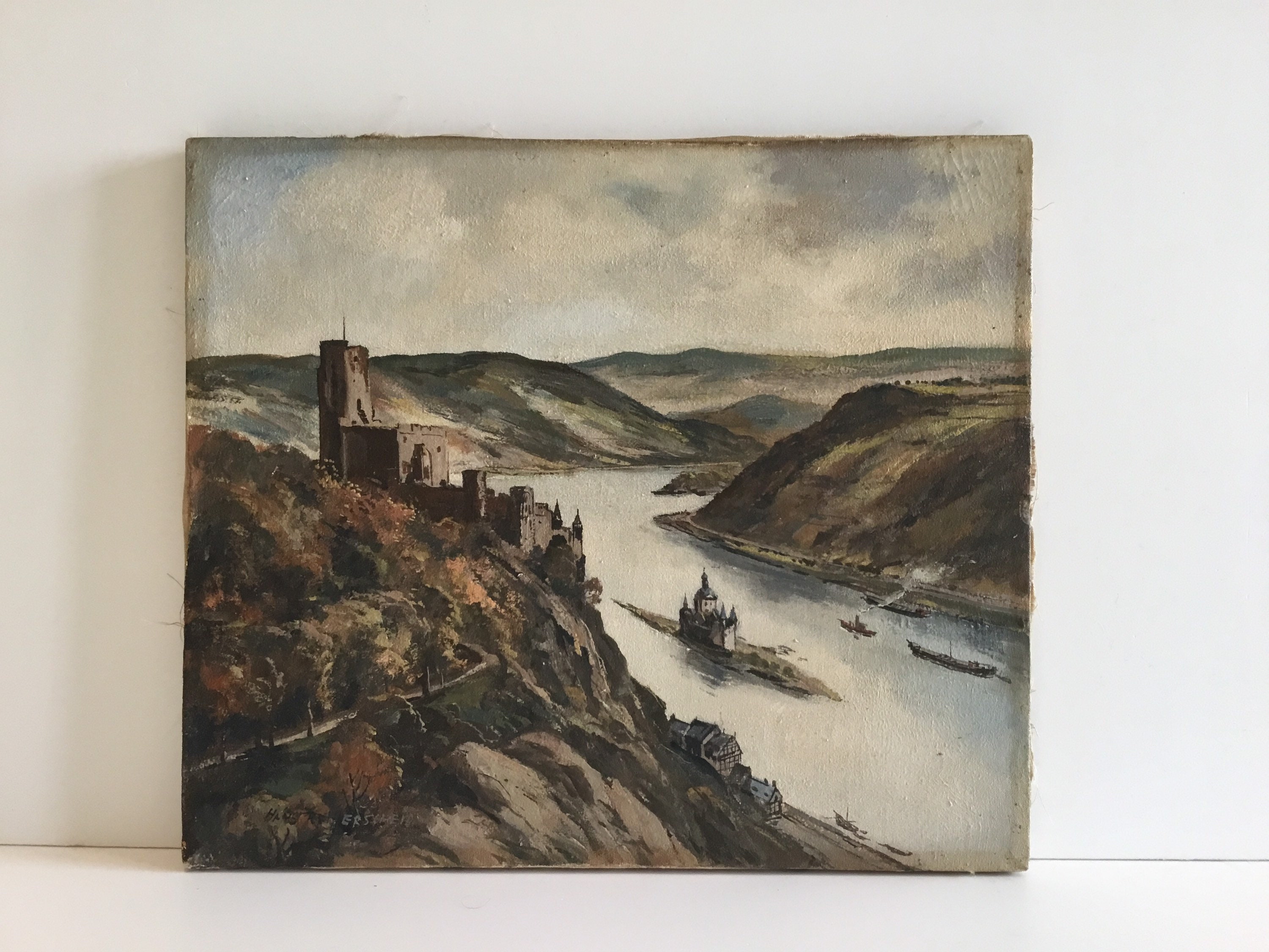 Vintage Painting | View Burg Gutenfels Kaub (1900s) Herscheid Artist — photo 2 of 11