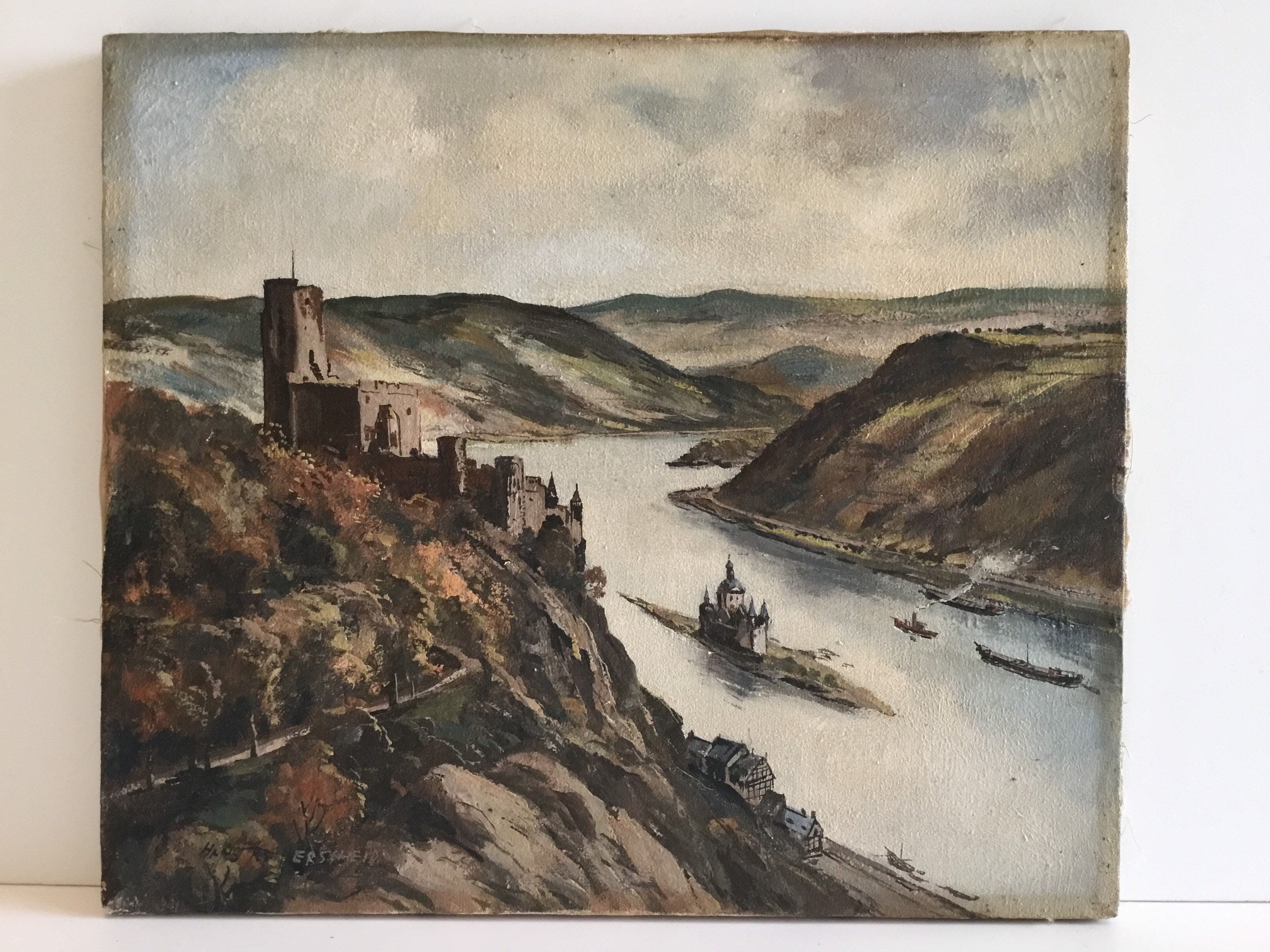 Vintage Painting | View Burg Gutenfels Kaub (1900s) Herscheid Artist — photo 3 of 11